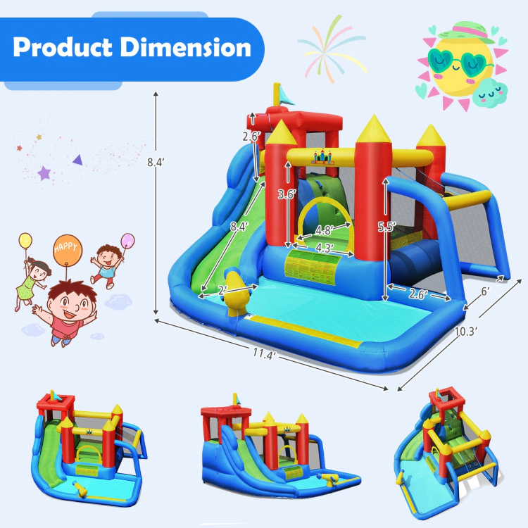 Hivvago Inflatable Bounce House Splash Pool with Water Climb Slide Blower included