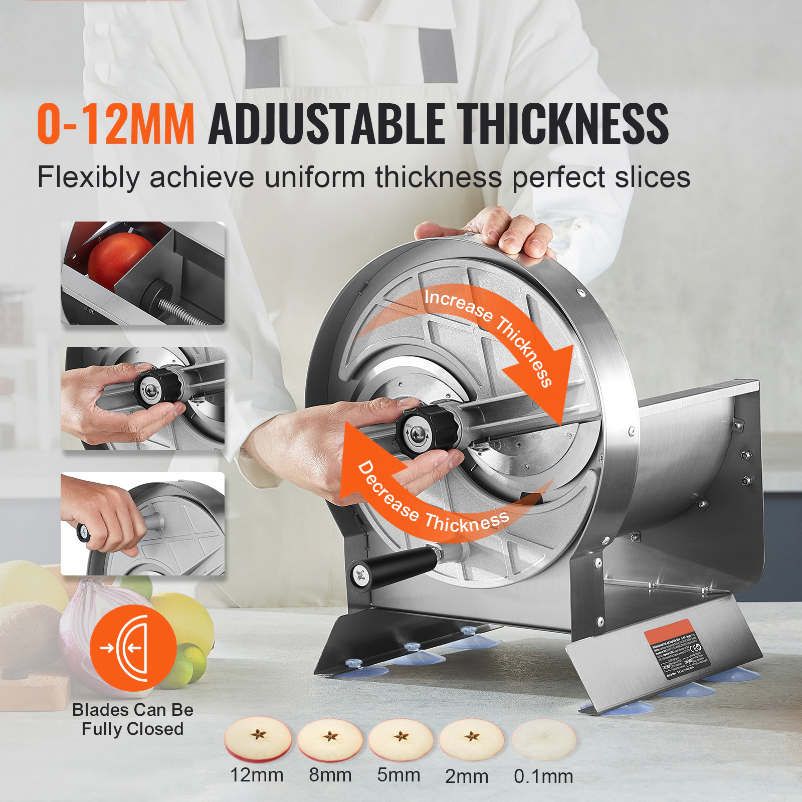HONGGE Adjustable Commercial Vegetable Fruit Slicer, 0-0.5" / 0-12mm Thickness, Stainless Steel Food Cutter for Cucumber