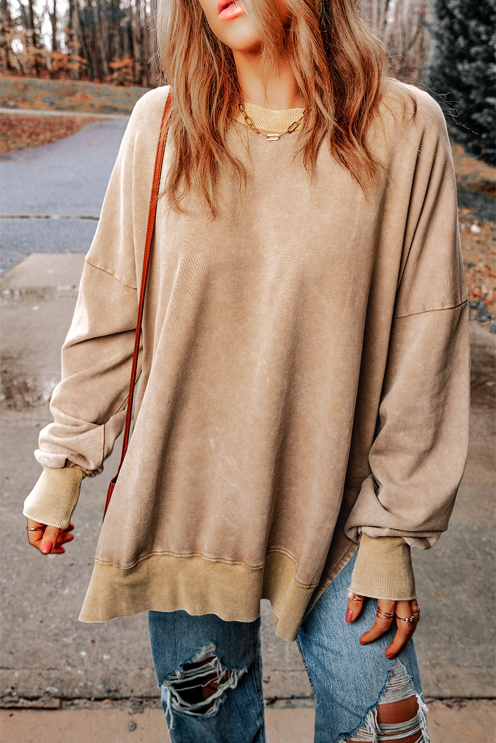 Threaded Pear Women's Ella Ribbed Trim Oversized Sweatshirt