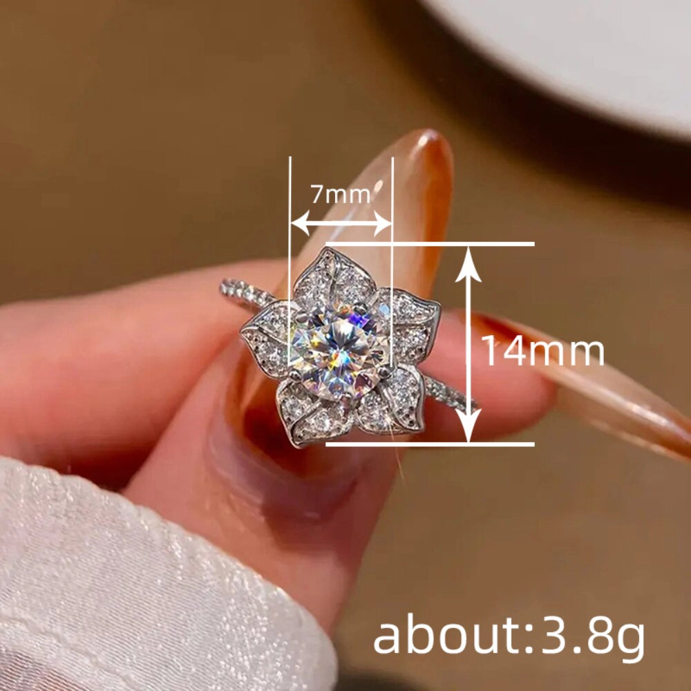 Flower-Shaped Pave Cubic Zirconia Ring Luxury Engagement Jewelry