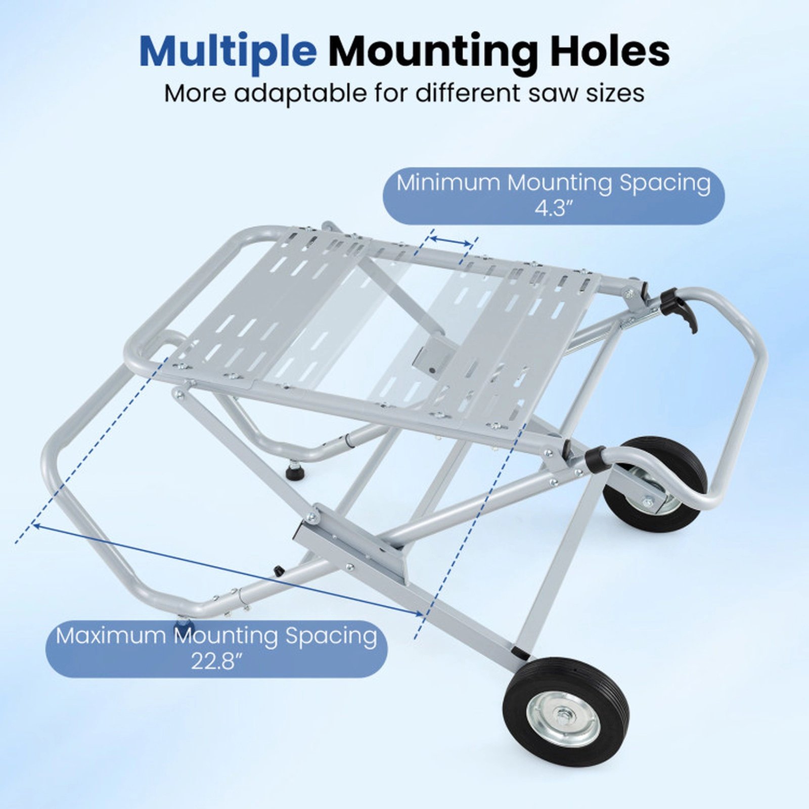 SUGIFT Folding Rolling 8-in Wheels Metal Portable Table Saw Stand 47-in x 28.5-in x 23-in 331-lb Capacity Silver