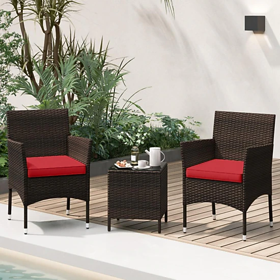 Hivvago 3 Pieces Outdoor Conversation Set With Cushioned Seat And Glass Tabletop