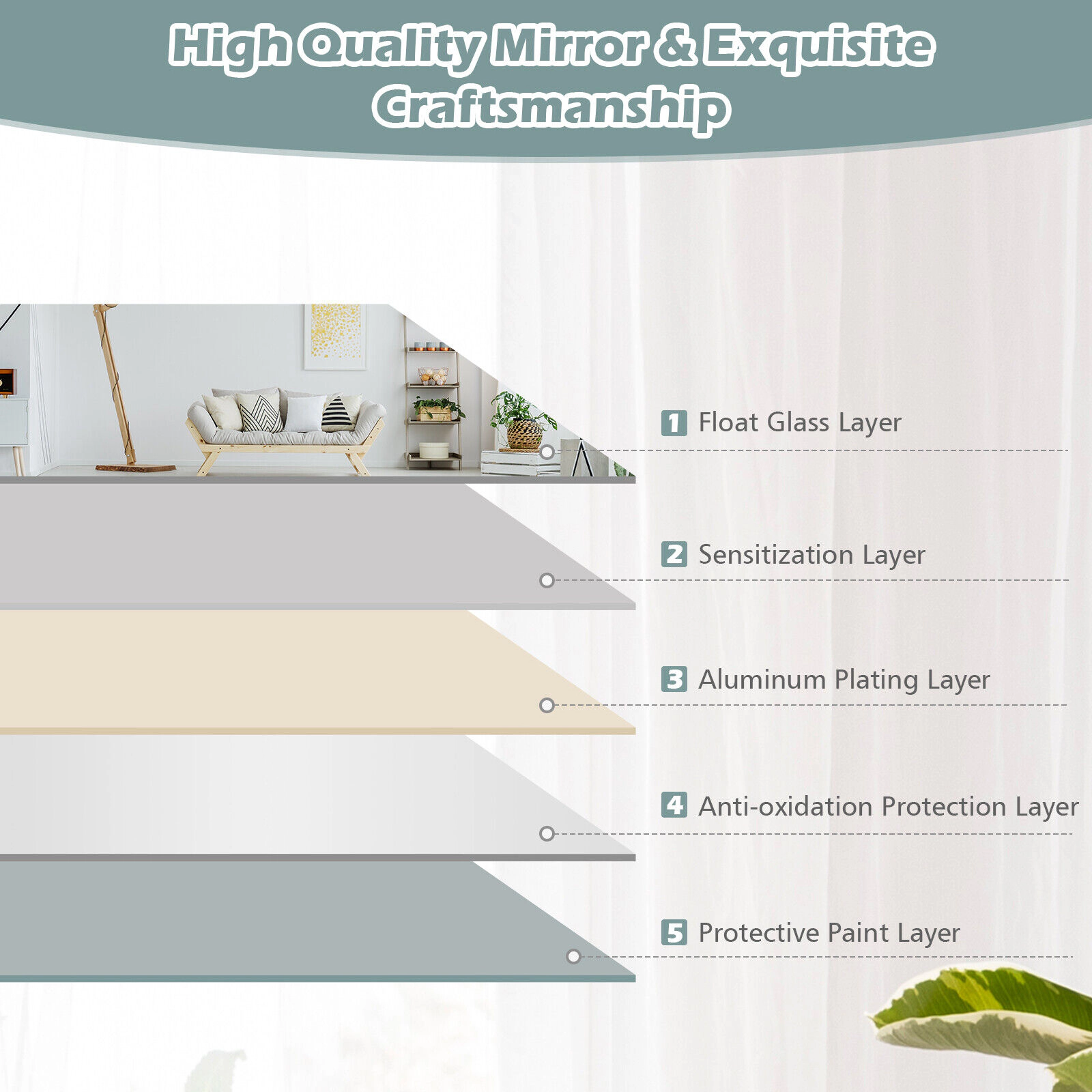 SUGIFT 43 x 15-in Wall Mounted Frameless Full Length Mirror Silvery Glass