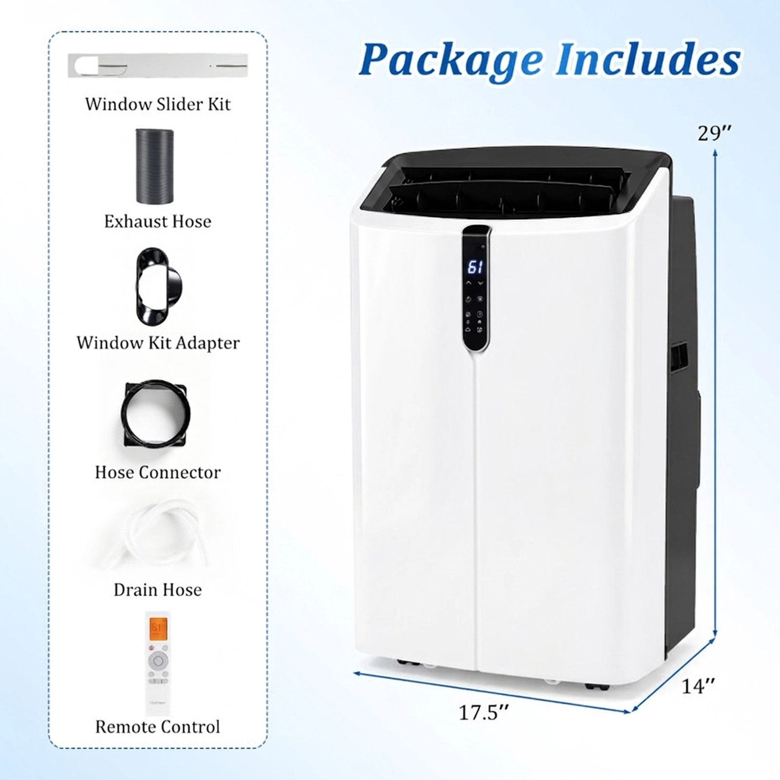 SUGIFT 14000 BTU Smart Portable Air Conditioner 10000 BTU SACC 47 dB for Rooms 750 Sq Ft 17.5-in Wide White/Black