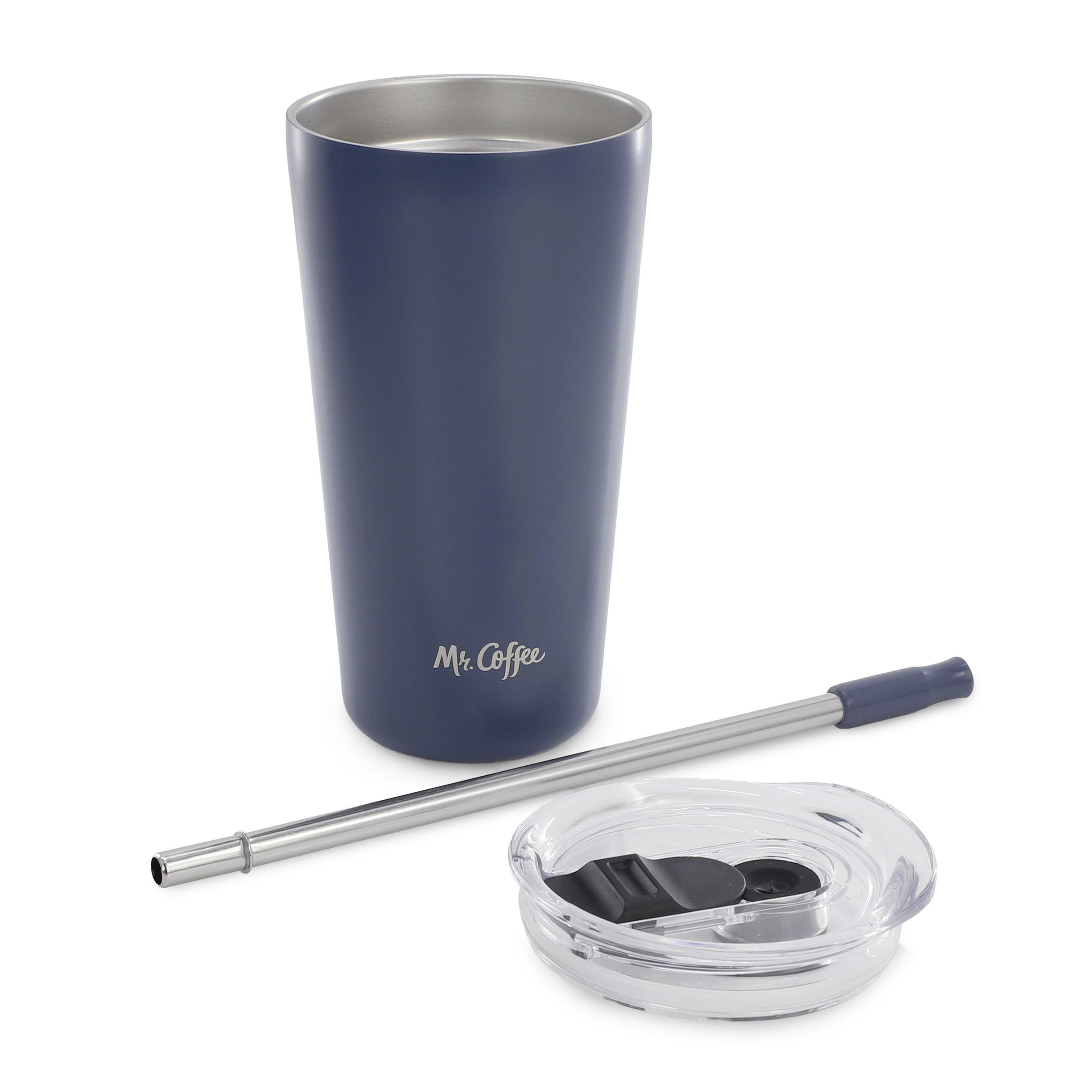 Mr. Coffee Java Quest 4-Piece Set 16 Ounce Double Wall Stainless Steel Tumbler with Stainless Steel Straw