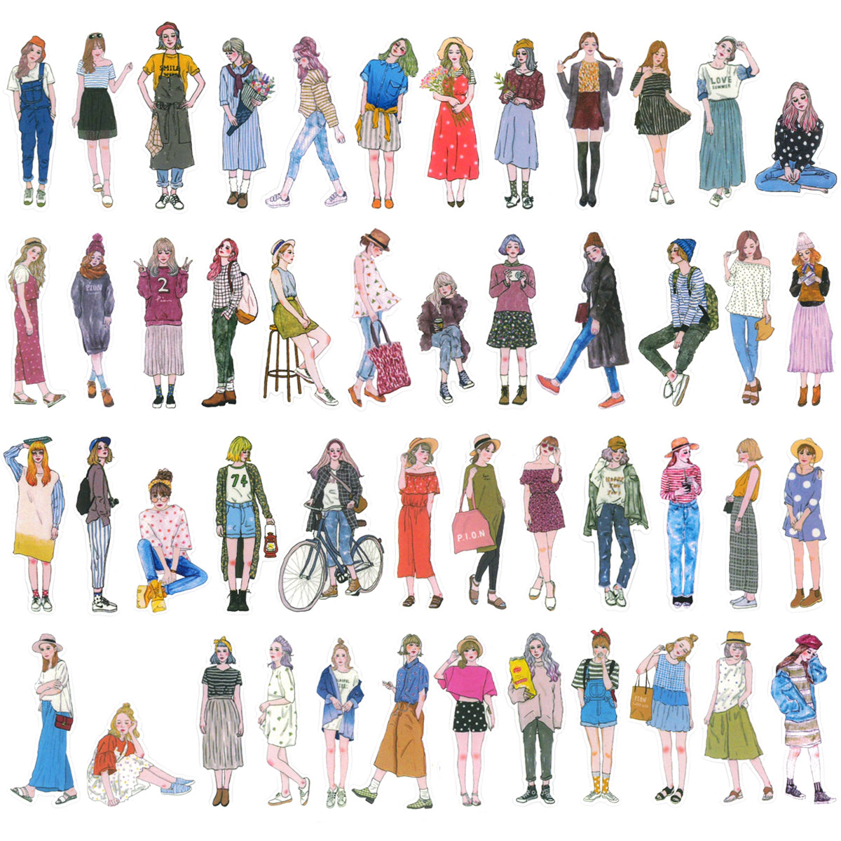 Wrapables Fashion Women People Vinyl Stickers for Scrapbooking, Journaling, Water Bottles, 100pcs, Lifestyle Ladies
