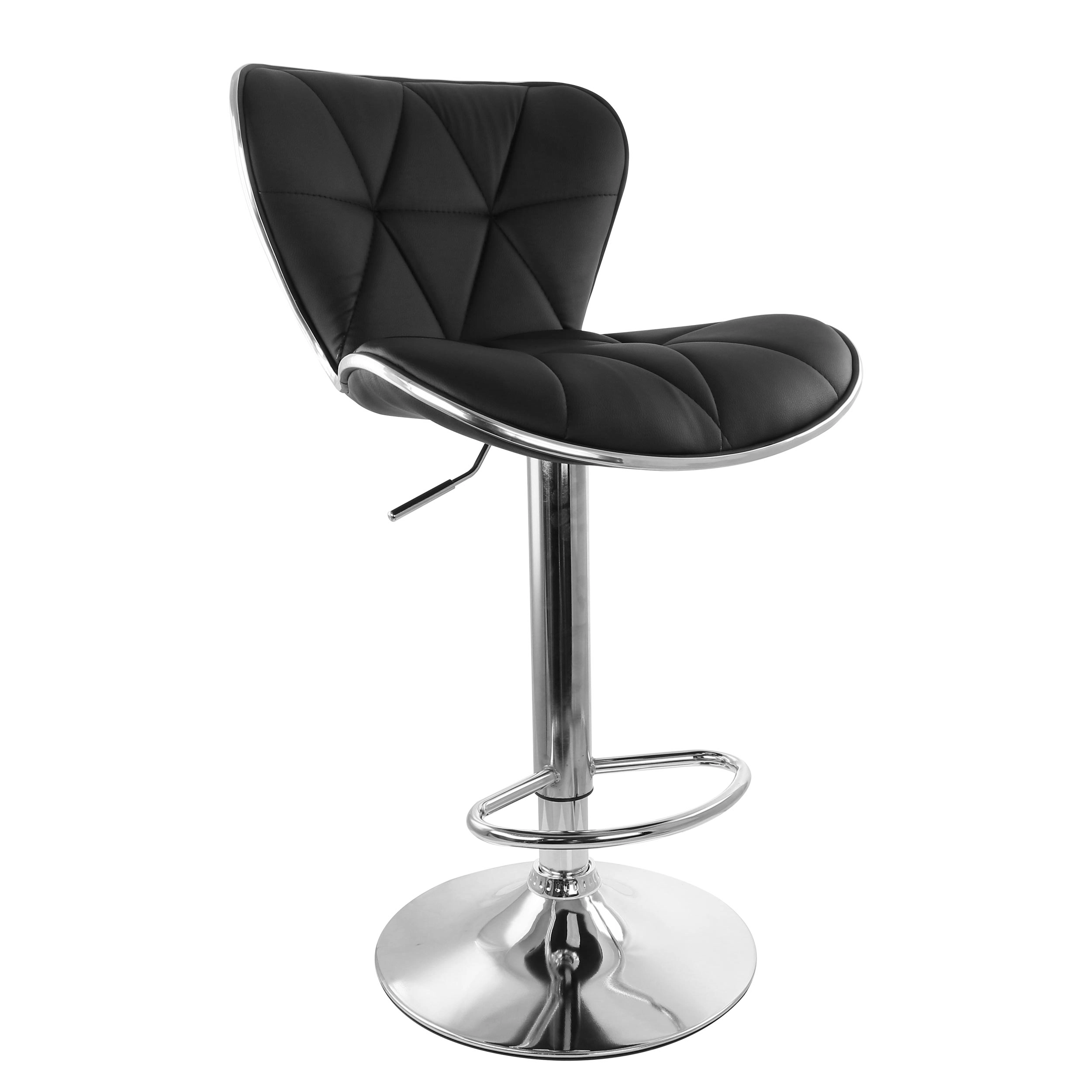 Elama 2 Piece Diamond Tufted Faux Leather Adjustable Bar Stool in with Chrome Trim and Base