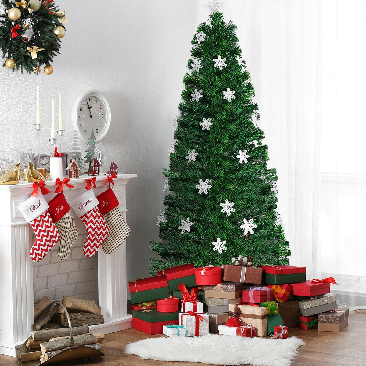 SlickBlue Green PVC Christmas Tree with LED Lights and Snow Accent Decorations