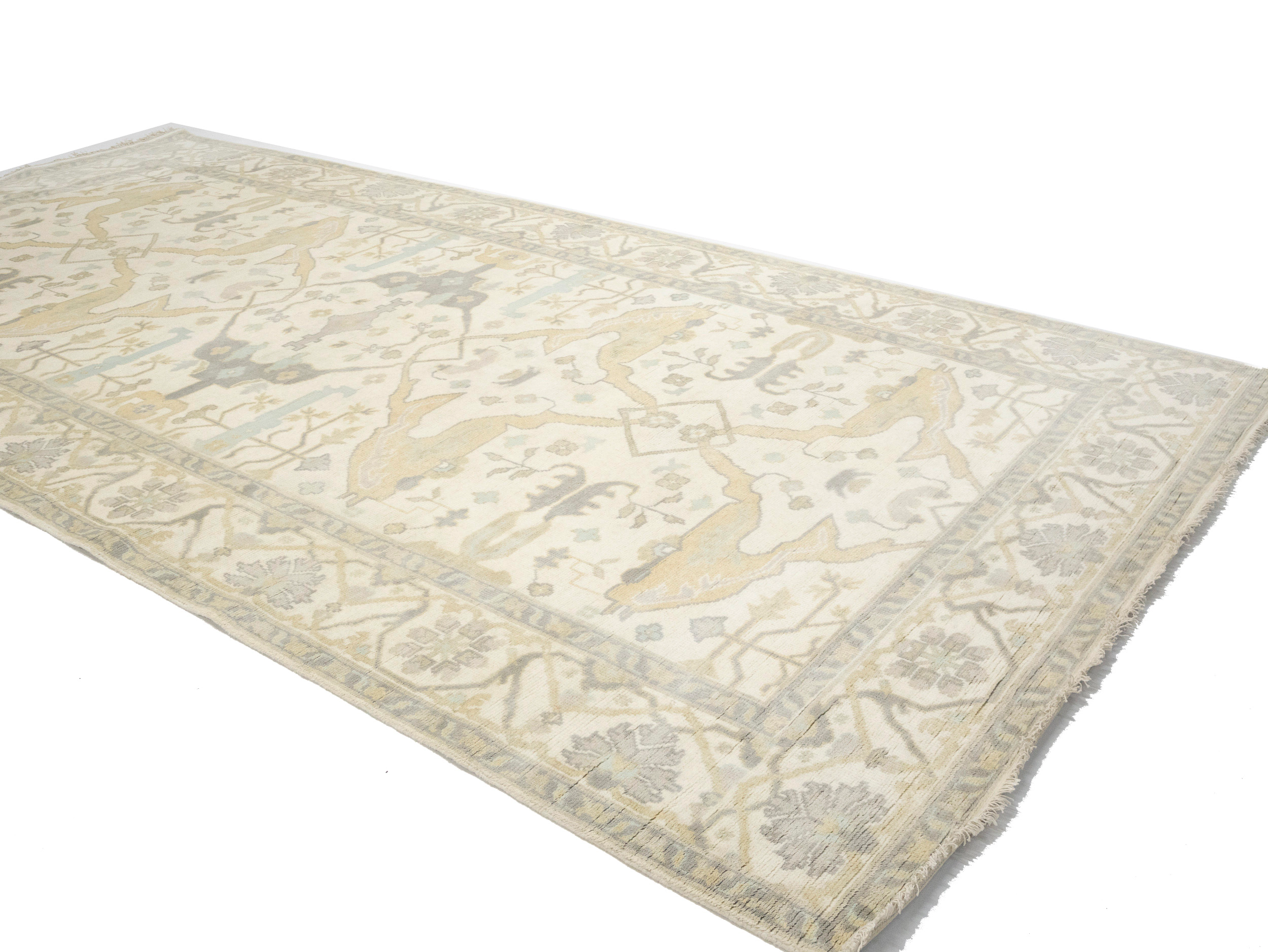 Magic Rugs 8'3 X 15'10 Hand Knotted Cream Floral Oushak Wool Rug
