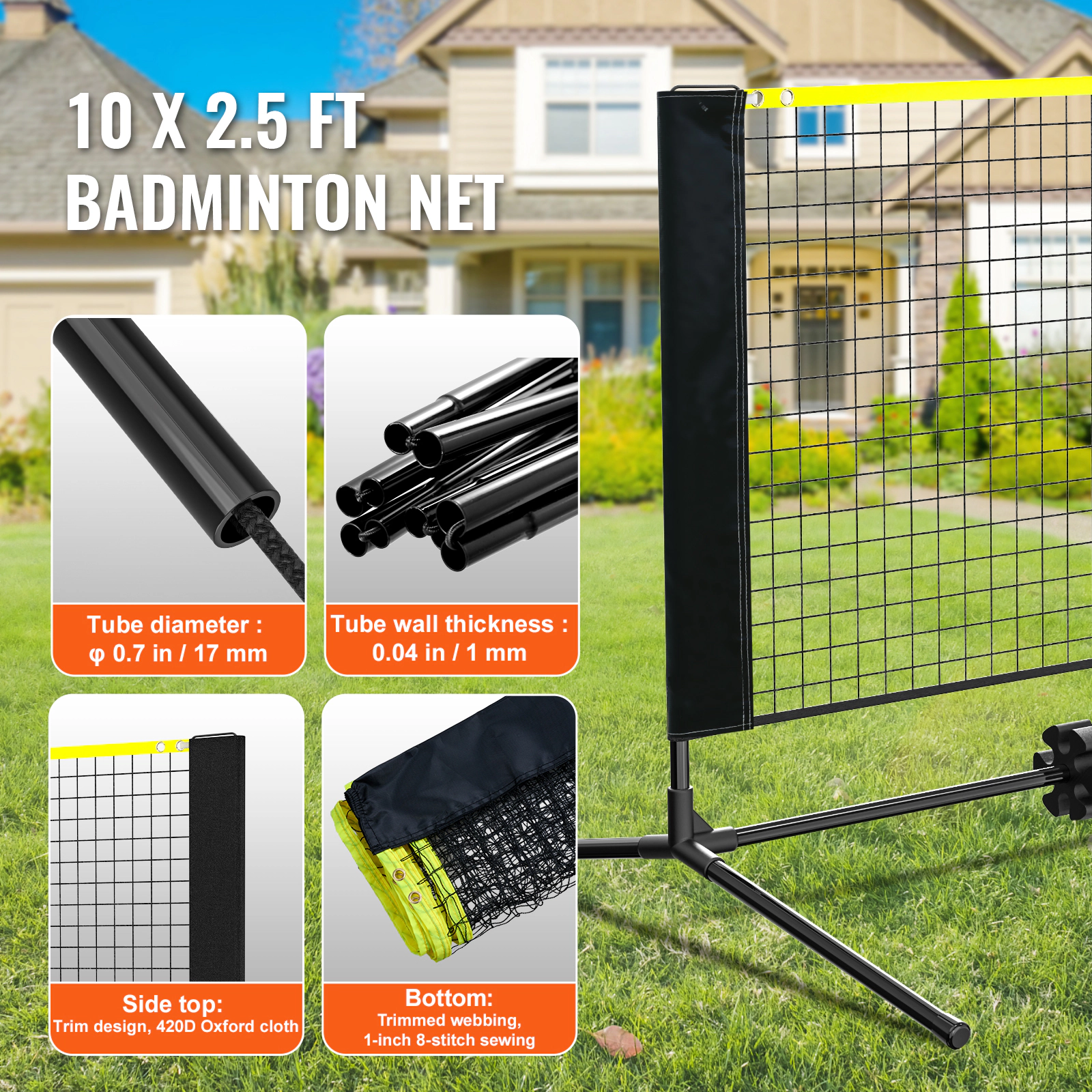 HONGGE Badminton Net Height Adjustable Volleyball Net Foldable Pickleball Net Portable Easy Setup Tennis Net Set with