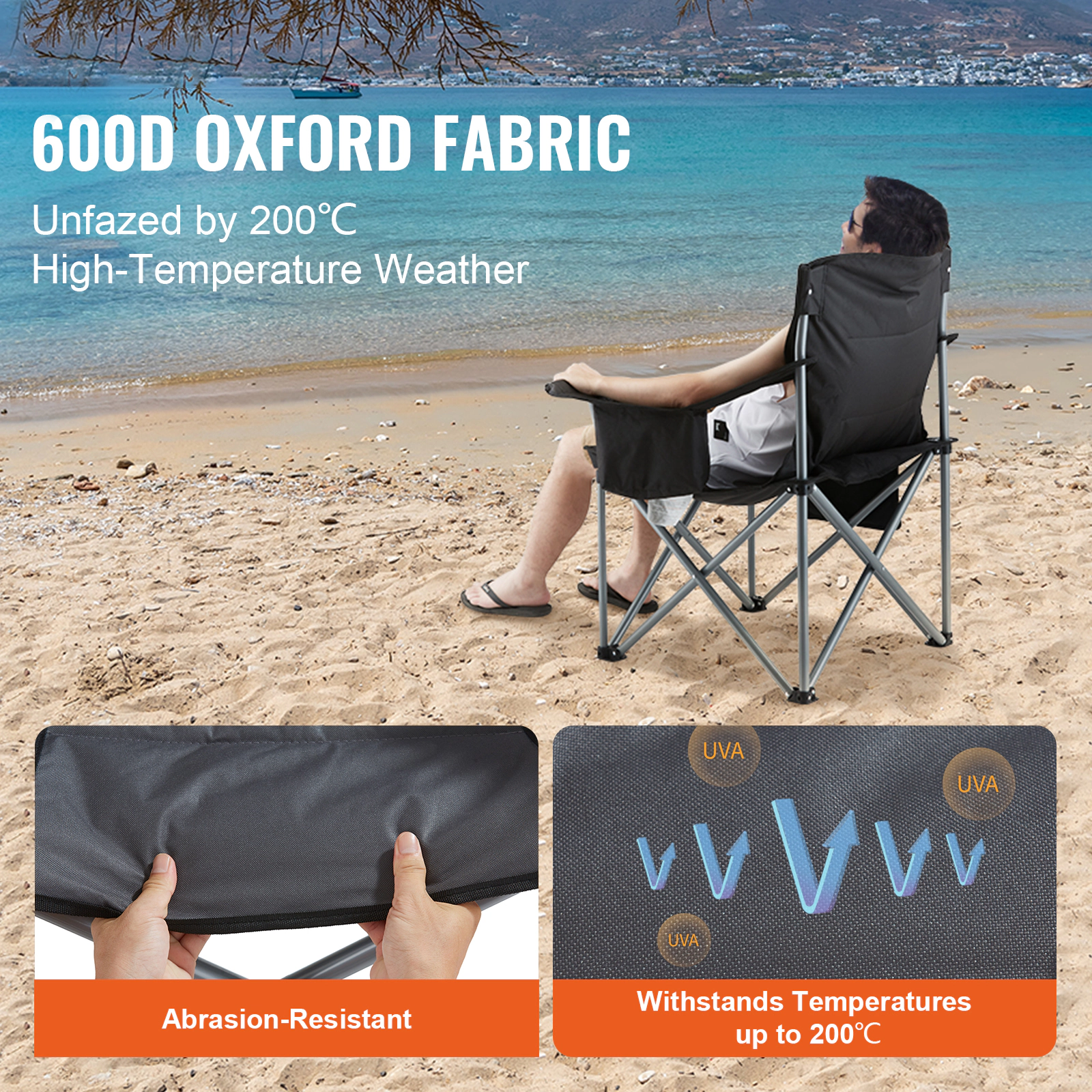 HONGGE Camping Folding for Portable Heavy Duty Outdoor Padded Chairs with Cup Bag for Fishing Black