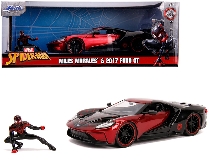 Jada 2017 Ford GT with Miles Morales Diecast Figurine "Spider Man" "Marvel" Series 1/24 Diecast Model Car by Jada