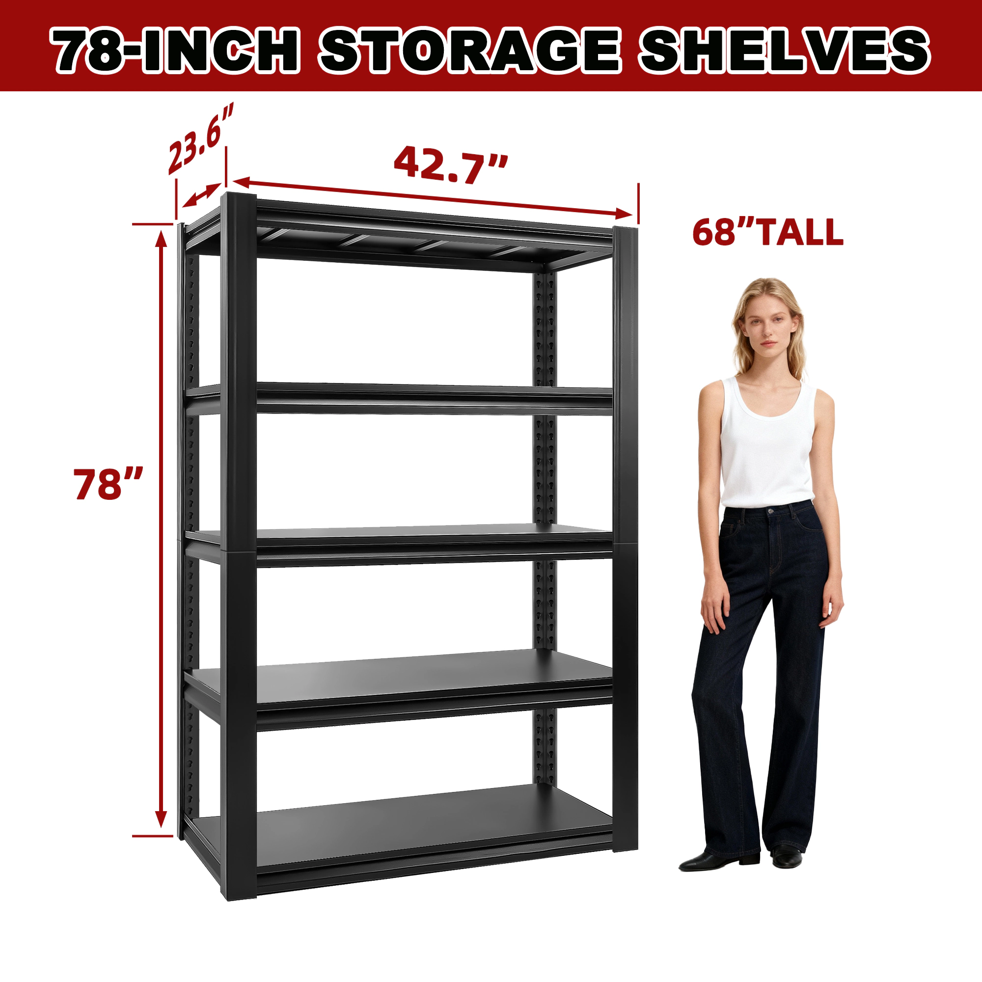 Flynama 5 Tier Heavy Duty Black Utility Shelving Unit 47 in W x 24 in D x 78 in H
