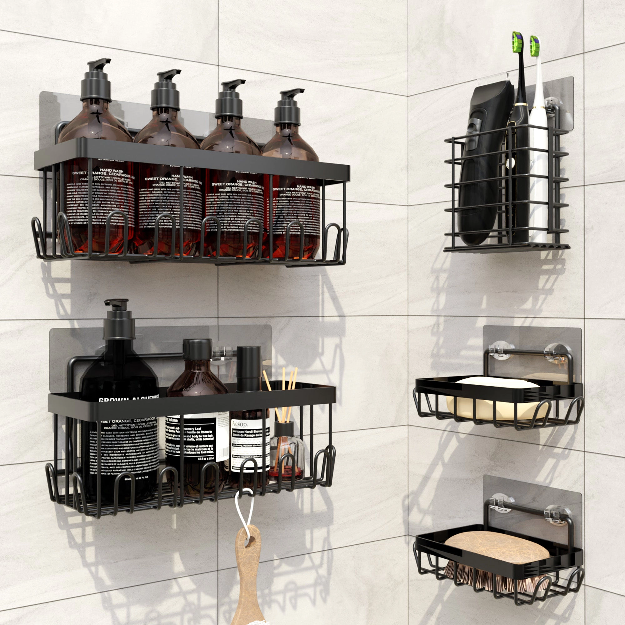 Cheer Collection 5-Pack Stainless Steel Shower Caddy and Kitchen Organizer Set