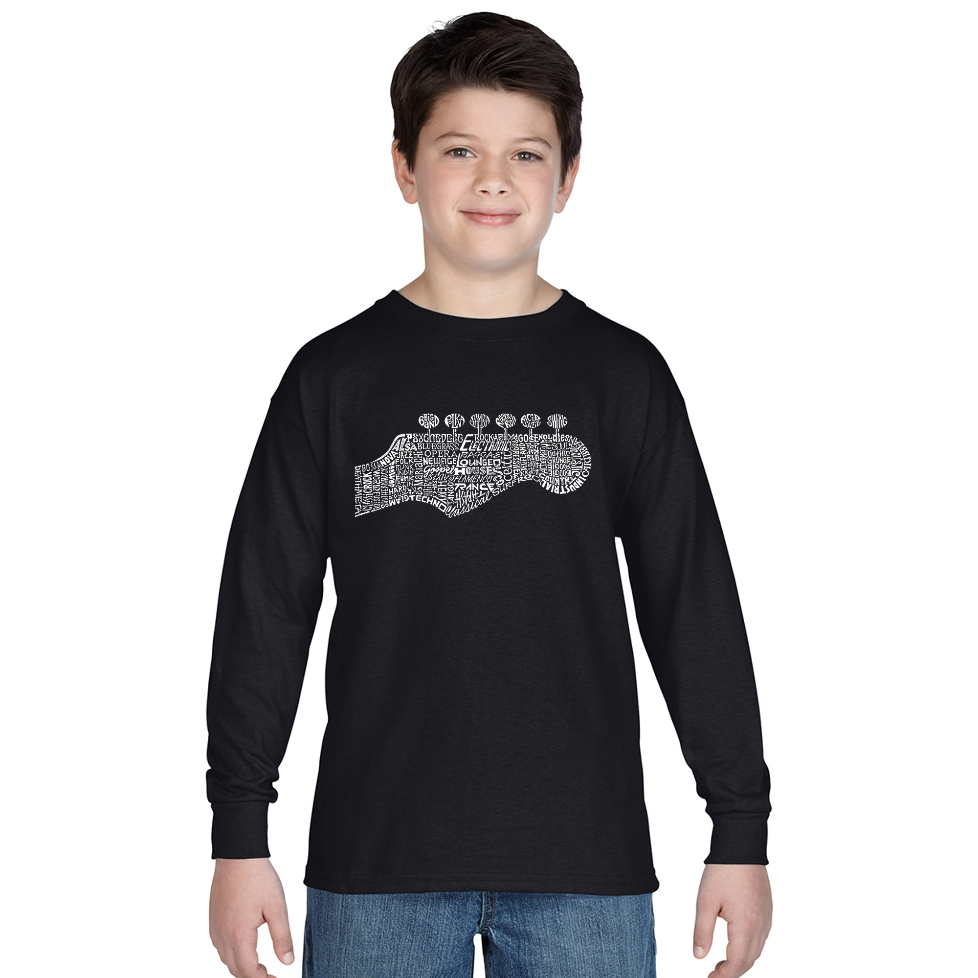 LA Pop Art Boys Long Sleeve T-Shirt -  Guitar Head