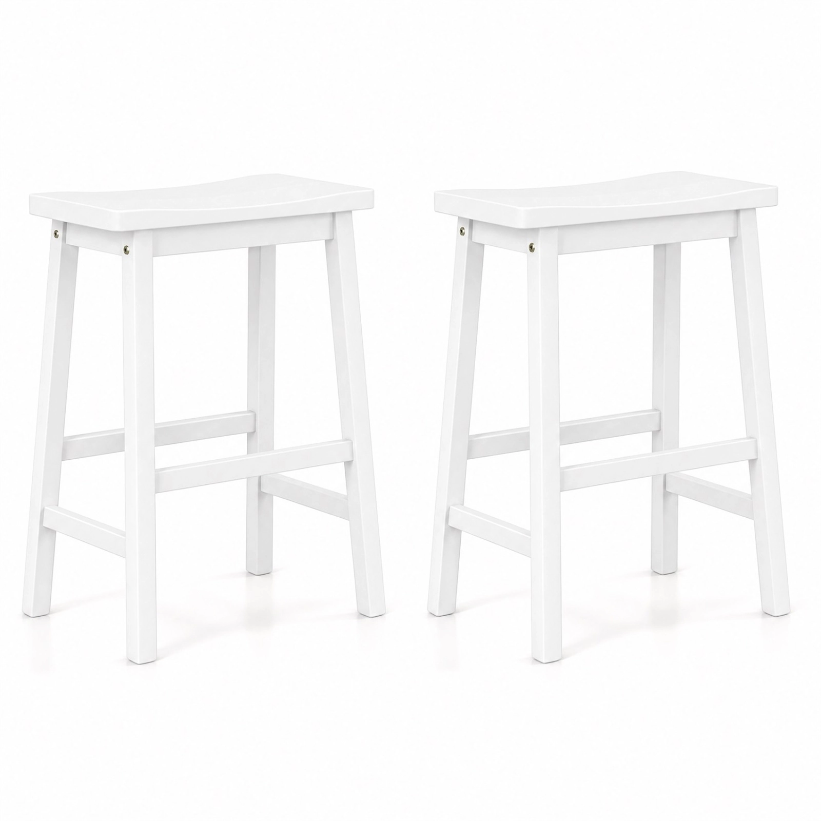 SUGIFT Set of 2 White Solid Wood Saddle Counter Stools, 24 in, Slim 12.5 in Depth