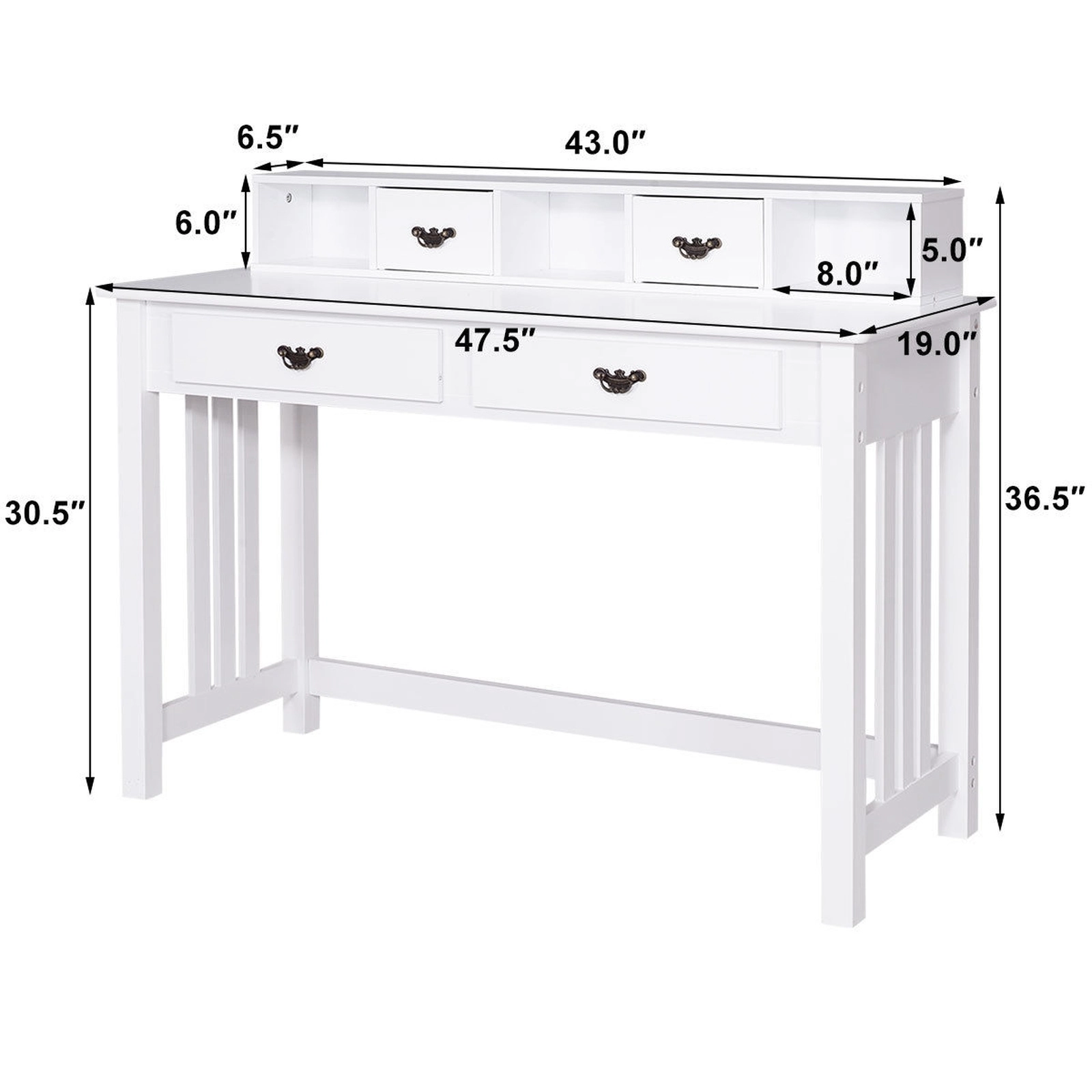 SUGIFT 47.5 in Home Office Writing Desk with Hutch and 4 Storage Drawers
