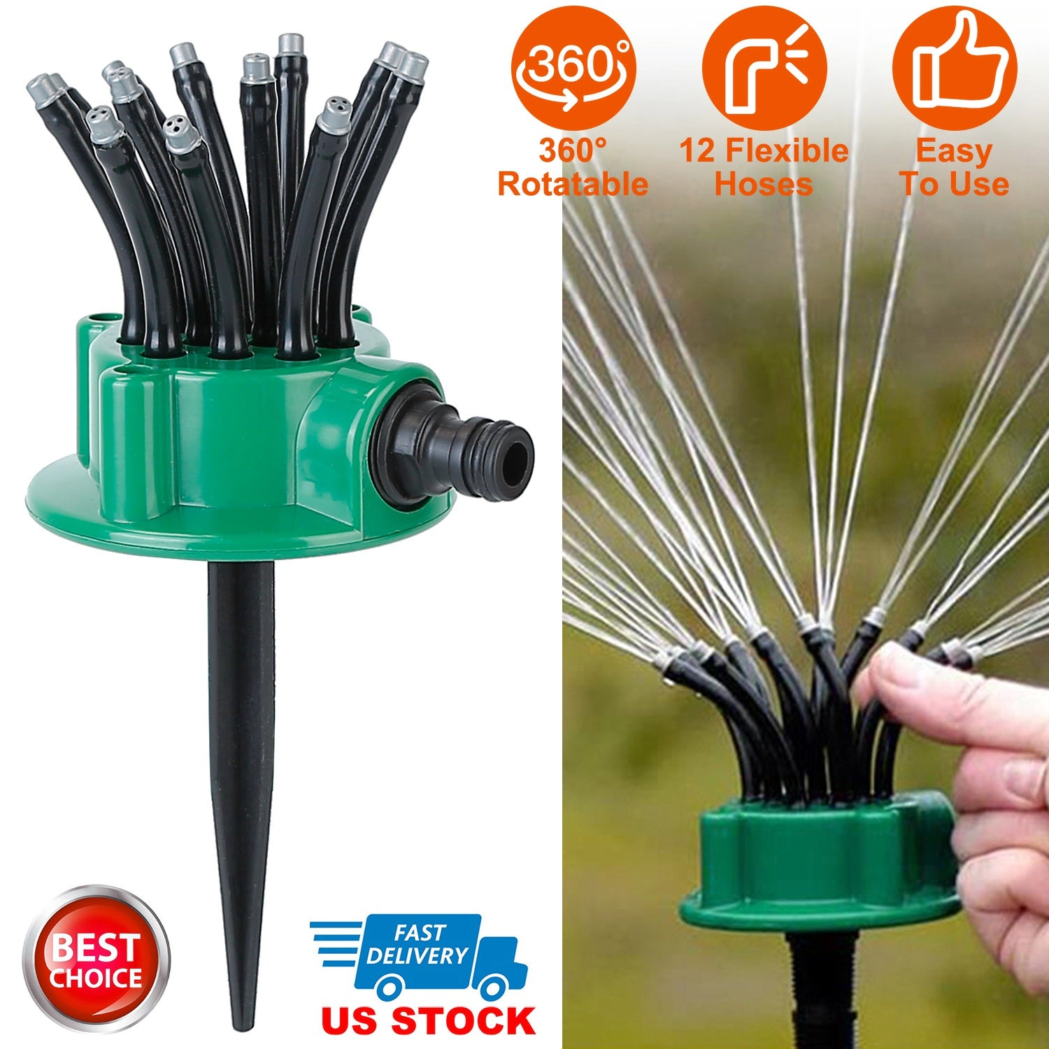 GBruno 360-Degree 12-Tube Lawn Sprinkler