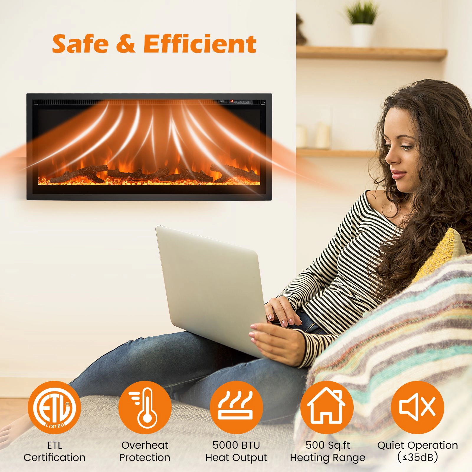 SlickBlue Linear Electric Fireplace Heater, 36/42/50 Inch, Wall Mounted or Freestanding, 5000 BTU