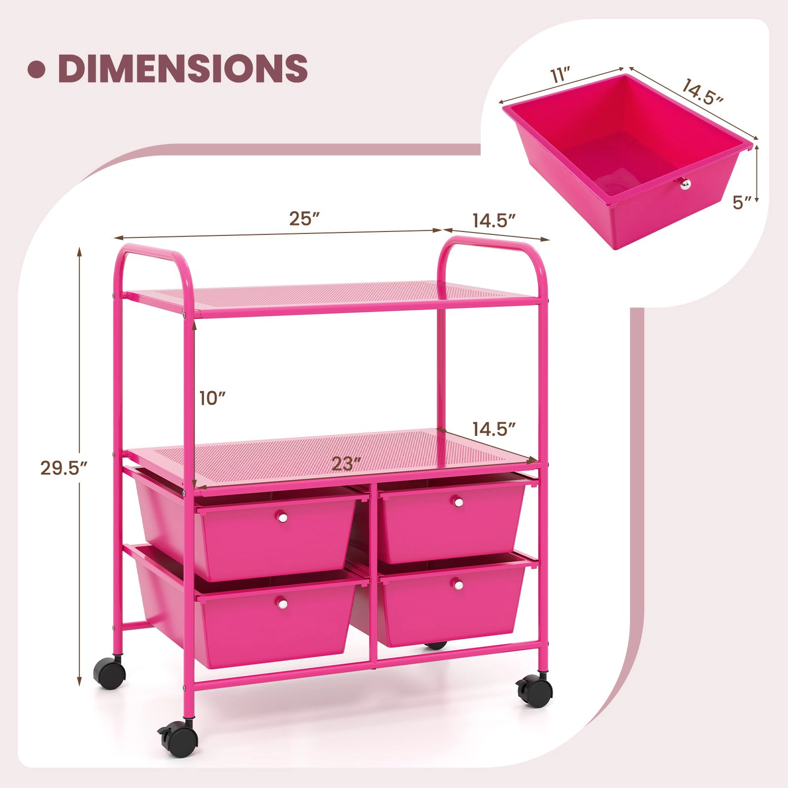 SlickBlue Utility Rolling Cart with 4 Drawers, Shelves & Metal Frame