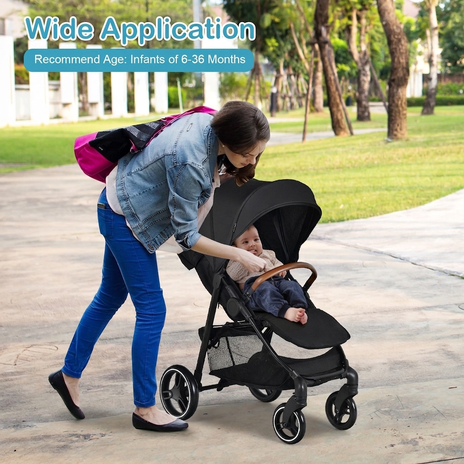 SUGIFT Baby Black Lightweight Infant Stroller with Reclining Backrest 22.5-in W 36-in D 42-in H 33-lb Seat Capacity