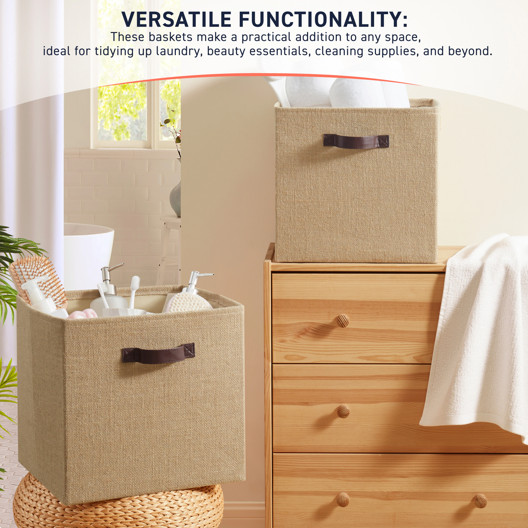 Ornavo Home 6 Pack Jute Storage Cube Bin Shelf Basket with Handles