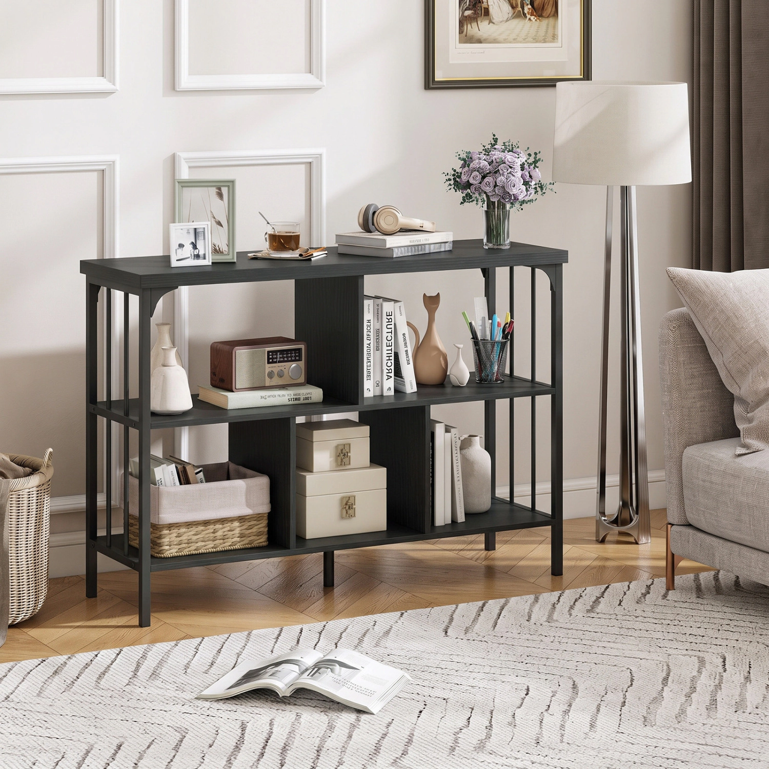 LJG 3-Tier Horizontal Cubby Bookshelf with Open Shelves