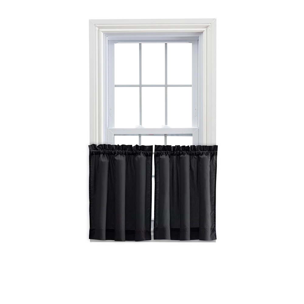 Ellis Stacey Solid Color Window 1.5" Rod Pocket Fabric Tailored Tier Pair 56"x45" Black