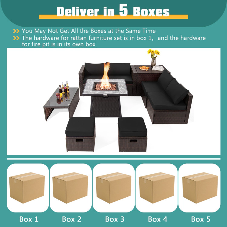 Hivvago 9 Pieces Patio Pe Wicker Sectional Set With 50000 Btu Fire Pit Table