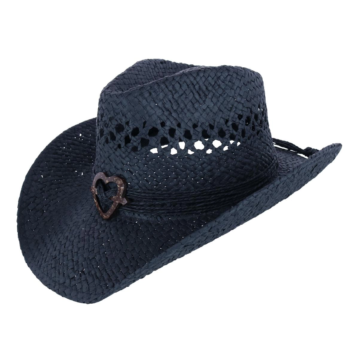 CTM Women's Western Straw Cowboy Hat with Heart Concho