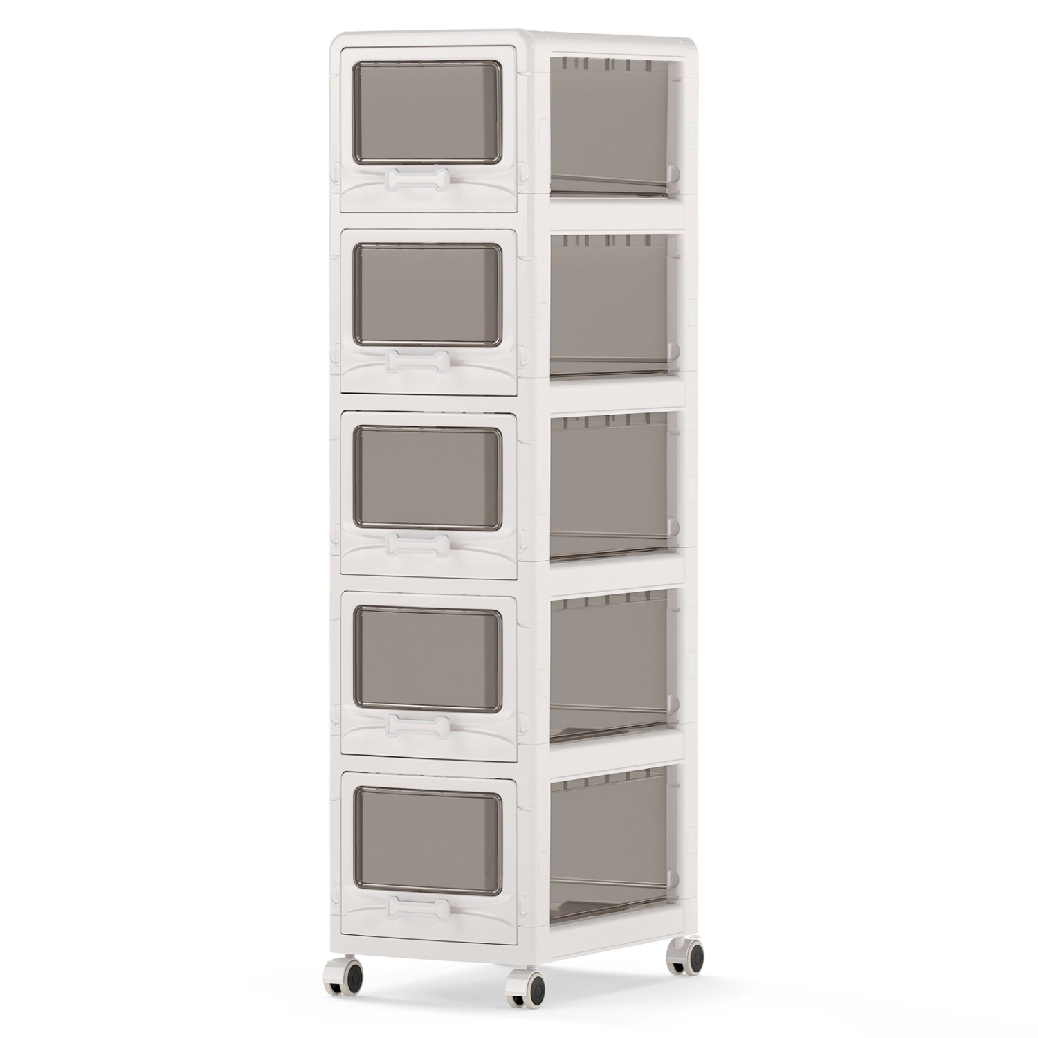 LJG 5-Tier Plastic Drawer Storage Organizer Rolling Cart with 3/4/5 Drawers and Lockable Wheels