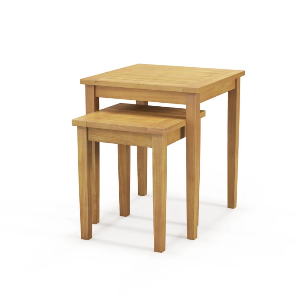 Hivvago 2 Pieces Space Saving Design Teak Wood Outdoor Patio Nesting Table