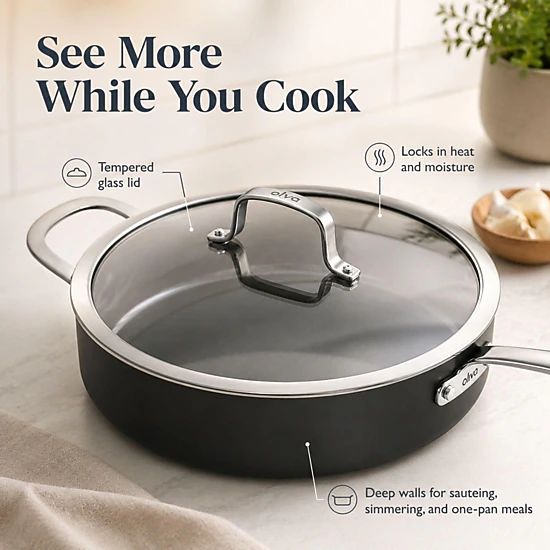 Alva Maestro 4 Qt Ceramic-Coated Aluminum Sauté Pan with Lid, Oven-Safe to 400°F