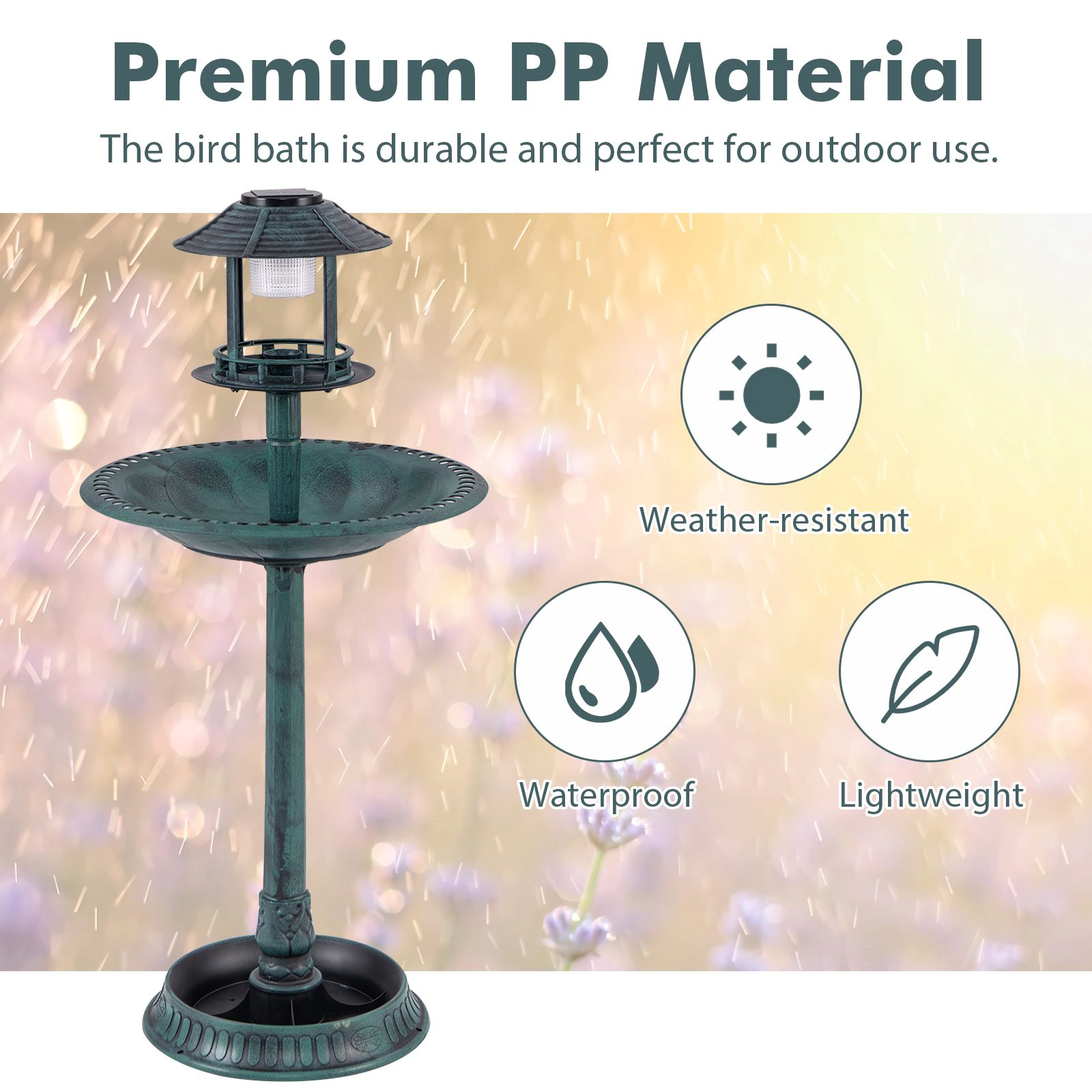 SlickBlue 3-in-1 Outdoor Bird Bath with LED Light, Flower Planter and Seed Bowl