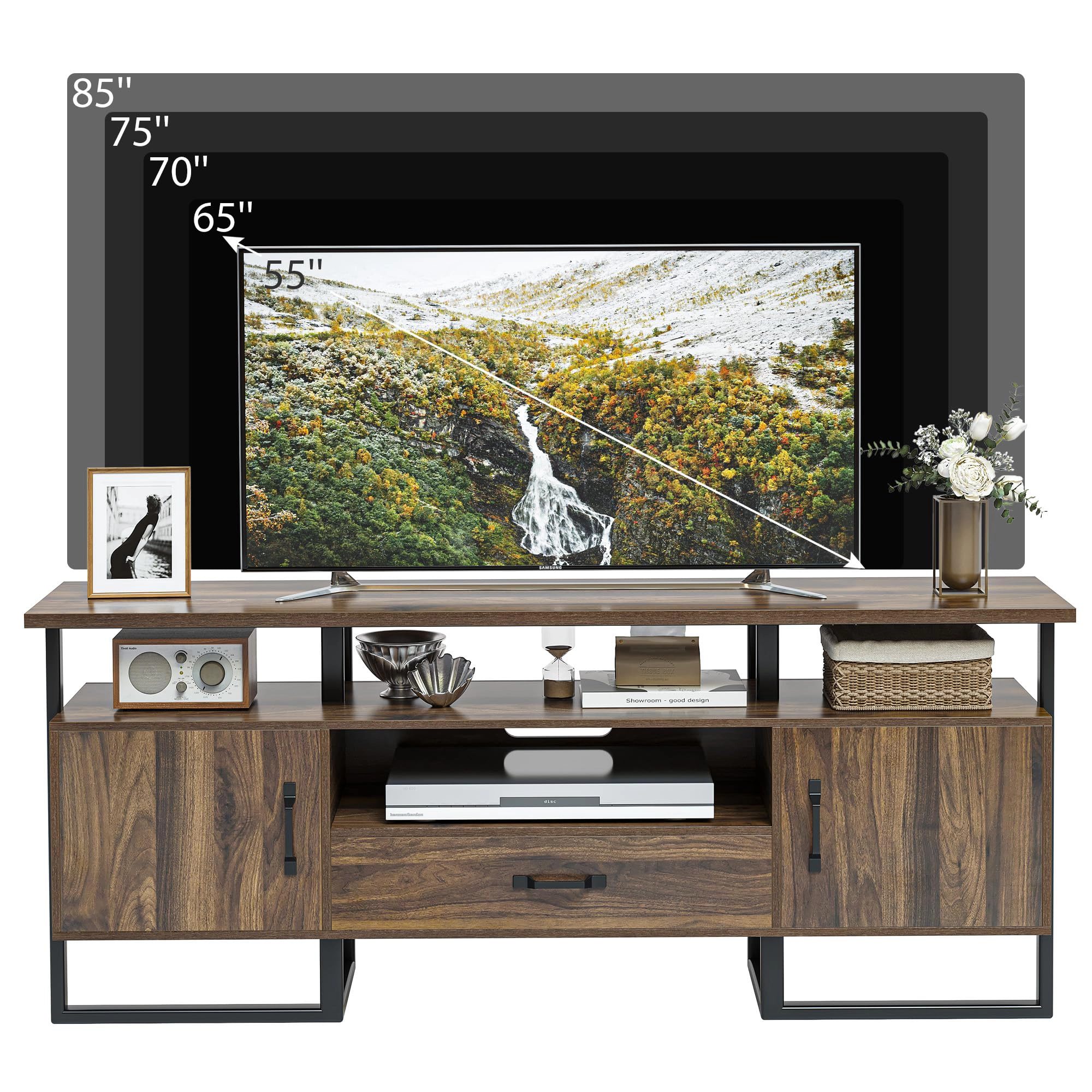 BebreezChic TV Stand for 75 Inch TV, Entertainment Center with Storage and Drawer, Industrial Media TV Console Cabinet