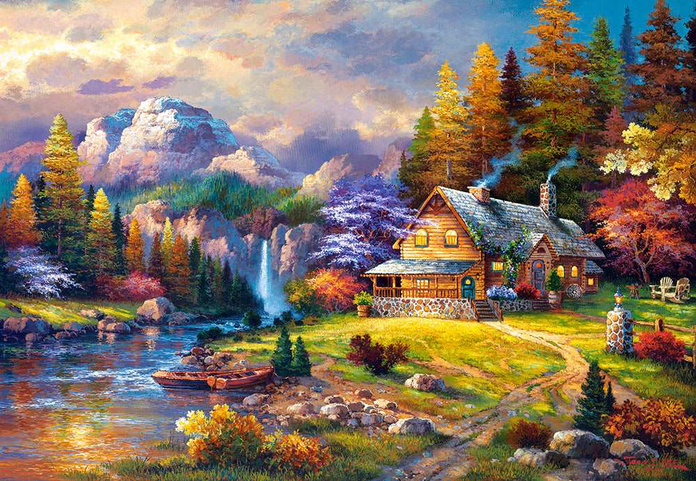 CASTORLAND 1500 Piece Jigsaw Puzzles, Mountain Hideaway, Charming Nook, Pond, C-151462-2