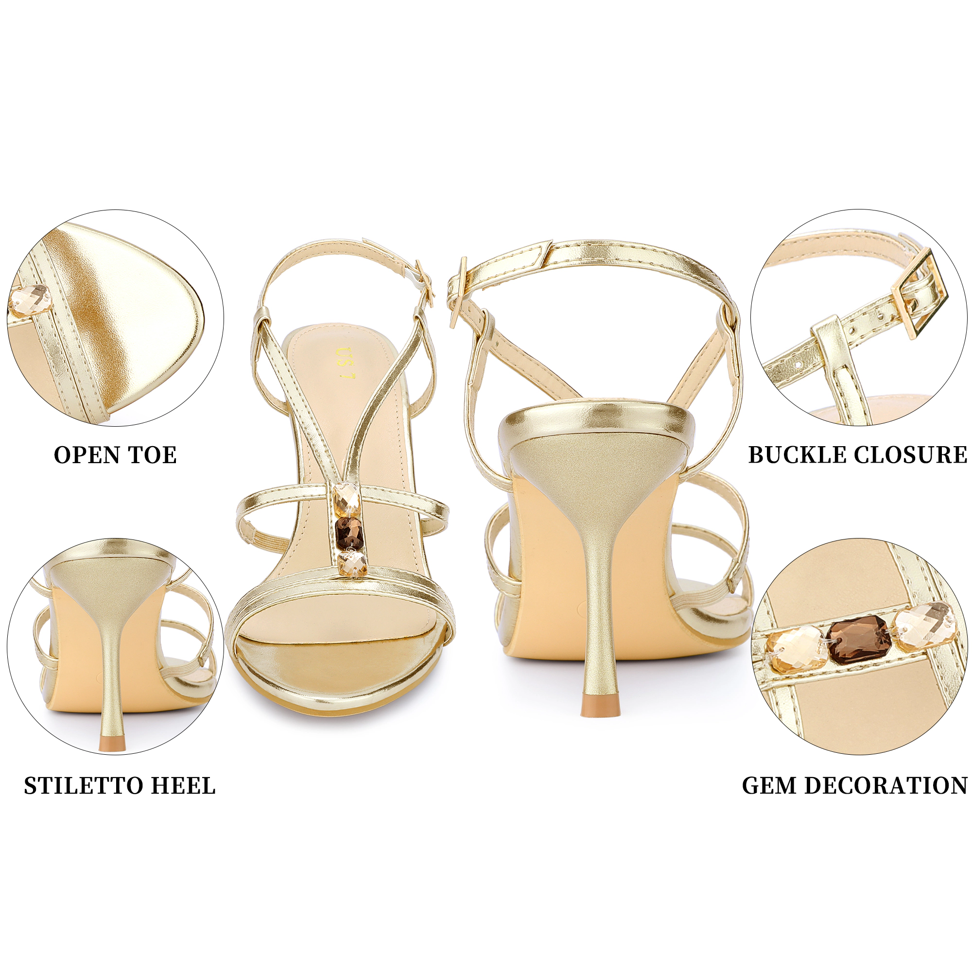 BLISSFUL STEP Women's Perphy Stiletto Heel Strappy Slingback Open Toe Sandals