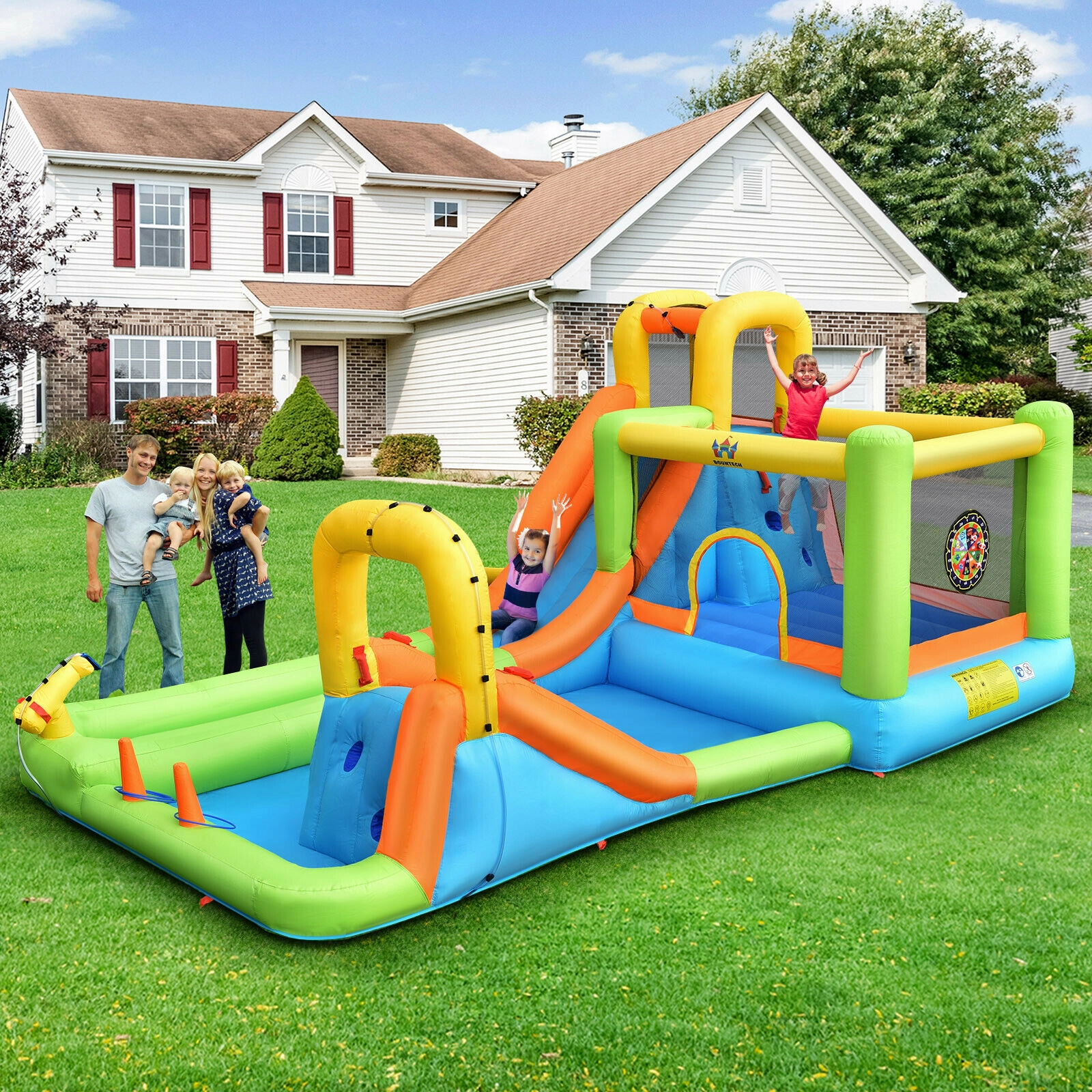 Hivvago 8-in-1 Inflatable Water Slide Bounce House with Splash Pool and 735W Blower
