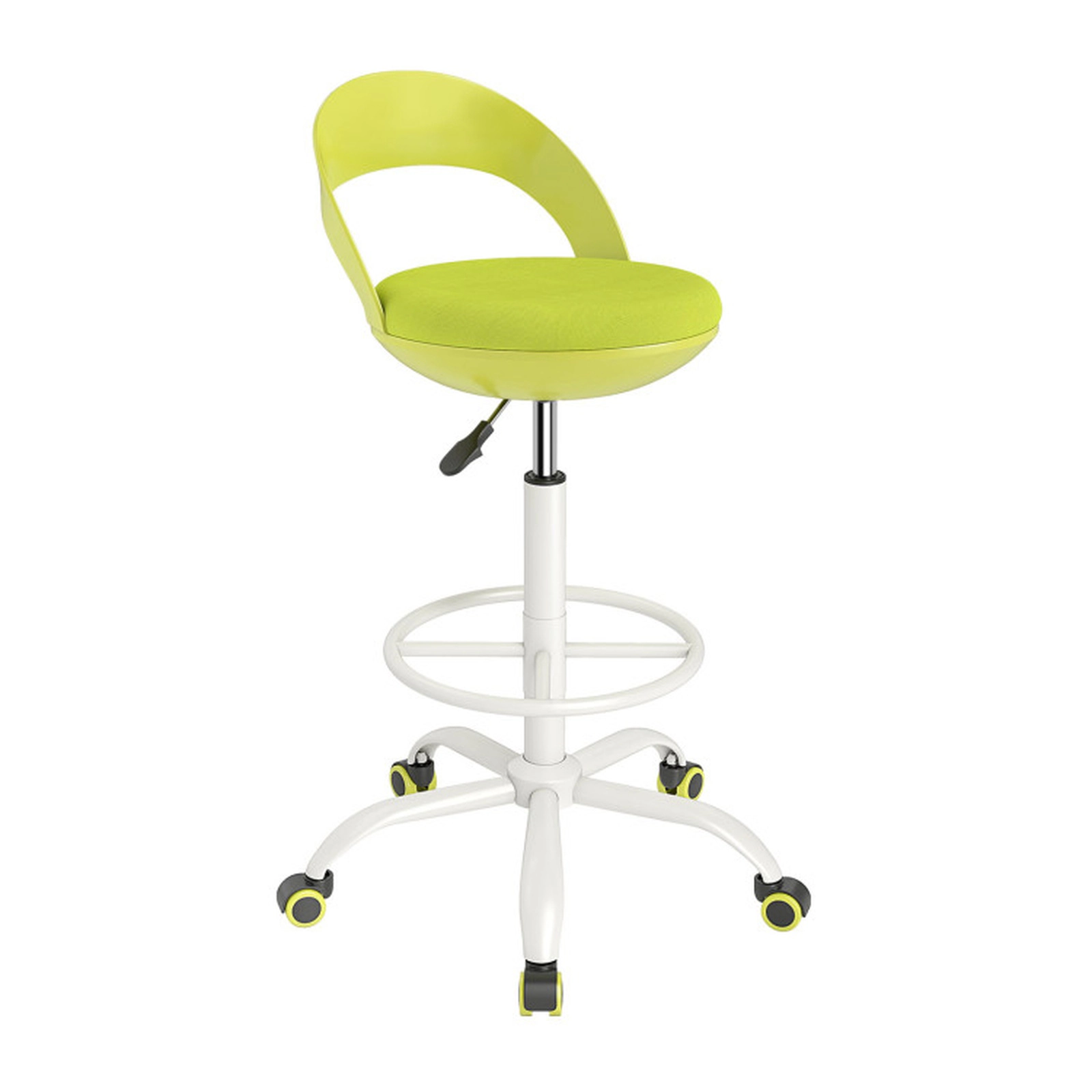 SUGIFT Adjustable Height Mesh Cushion Footrest Ring Rolling Drafting Stool 20.5-in x 18.5-in x 35-in 350-lb Green