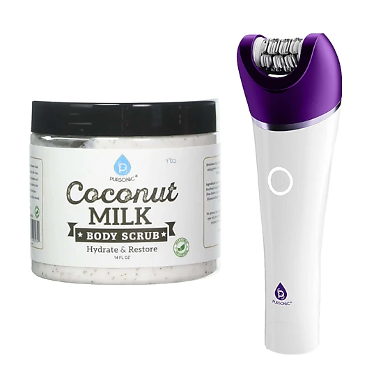 Pursonic Women's Smooth & Radiant Skincare Bundle: 6-in-1 Smooth Glide Epilator + Coconut Milk Body Scrub