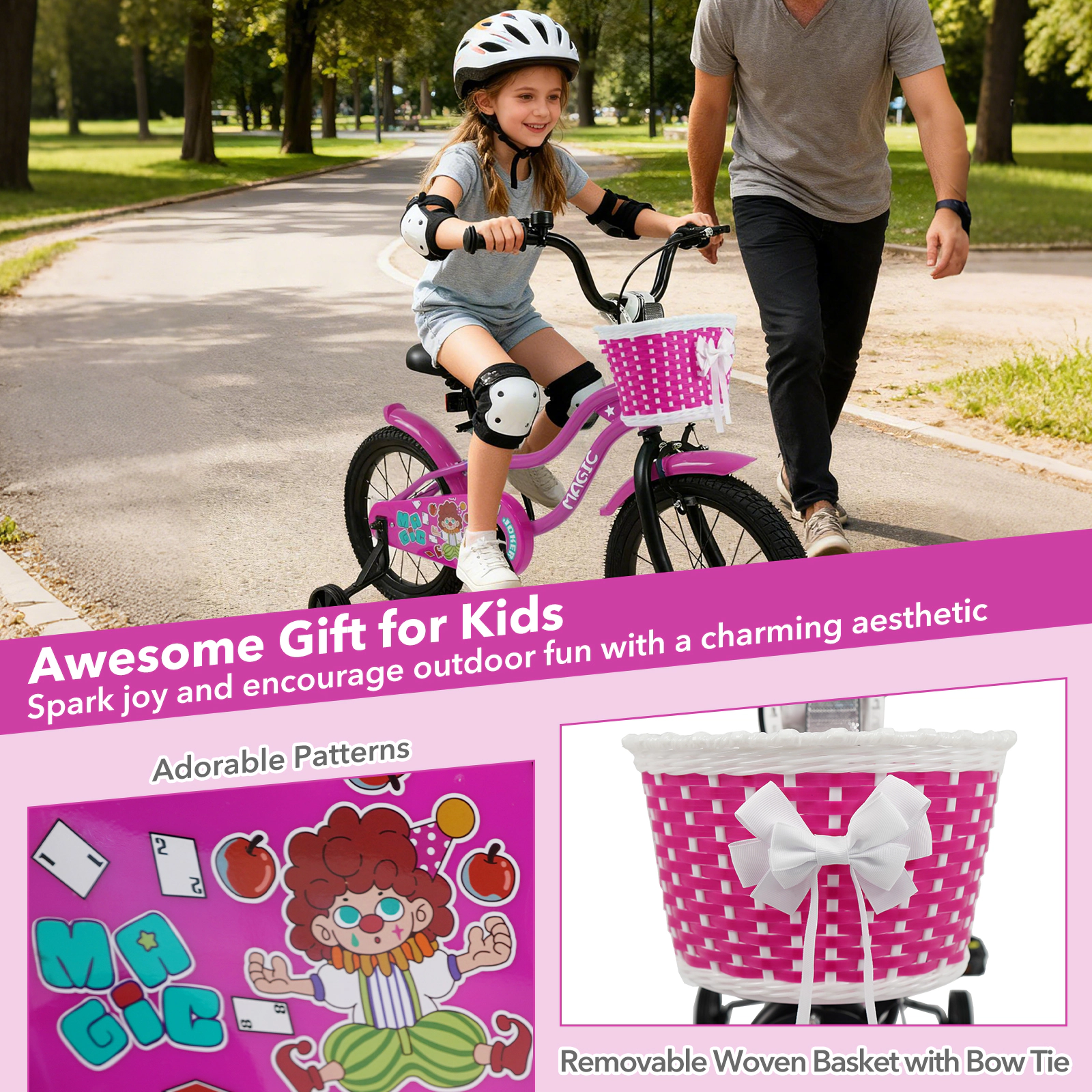 SUGIFT 12-in Rose Kids Bike with Detachable Training Wheels and Adjustable Saddle 110-lb Seat Capacity