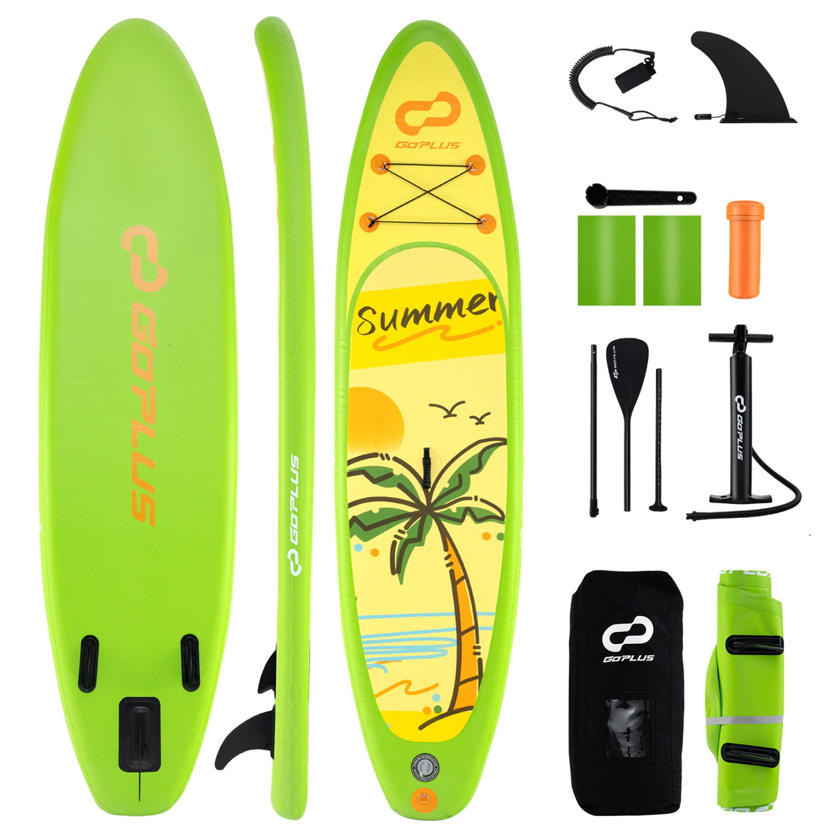 SUGIFT Adult Green 11-ft Inflatable Paddle Board with 3 Removable Fins and Hand Pump 30-in W 350-lb Rider Capacity