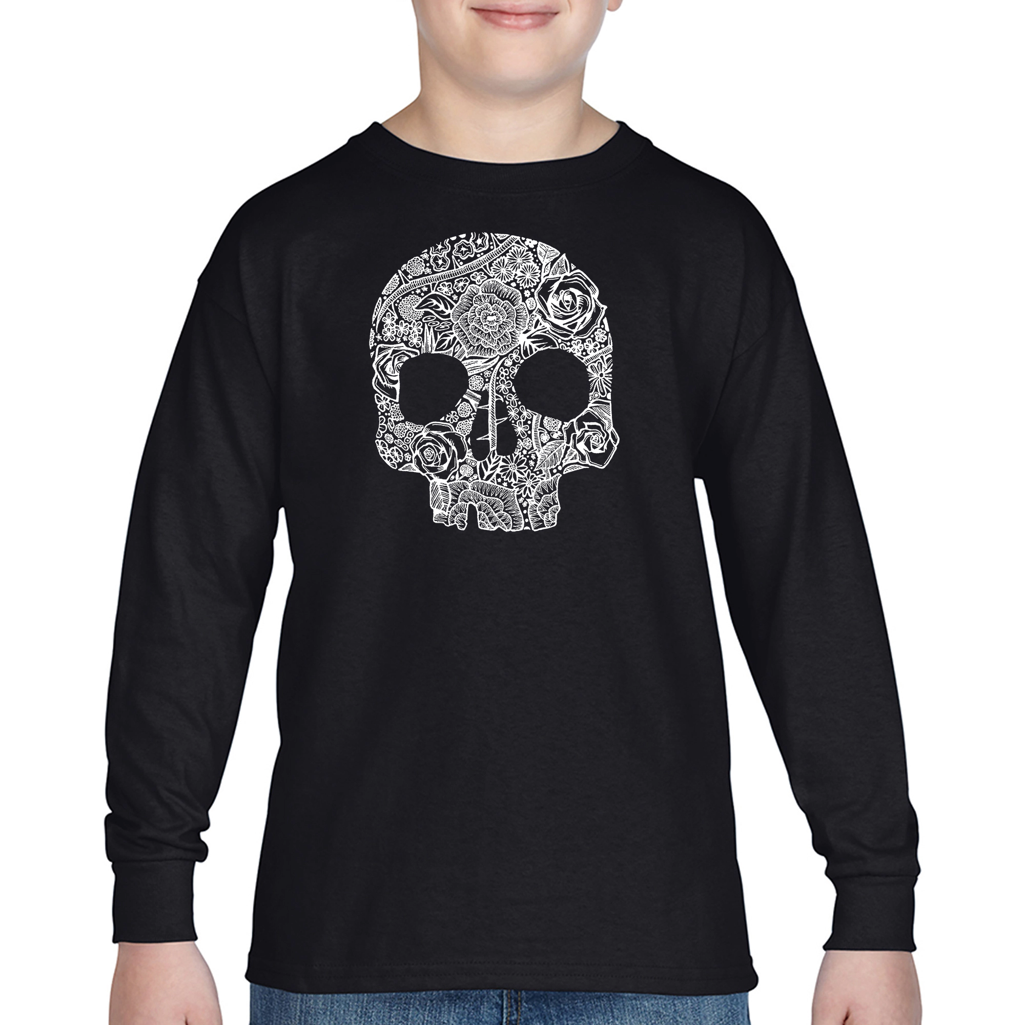 LA Pop Art Boys Long Sleeve T-Shirt -  Flower Skull