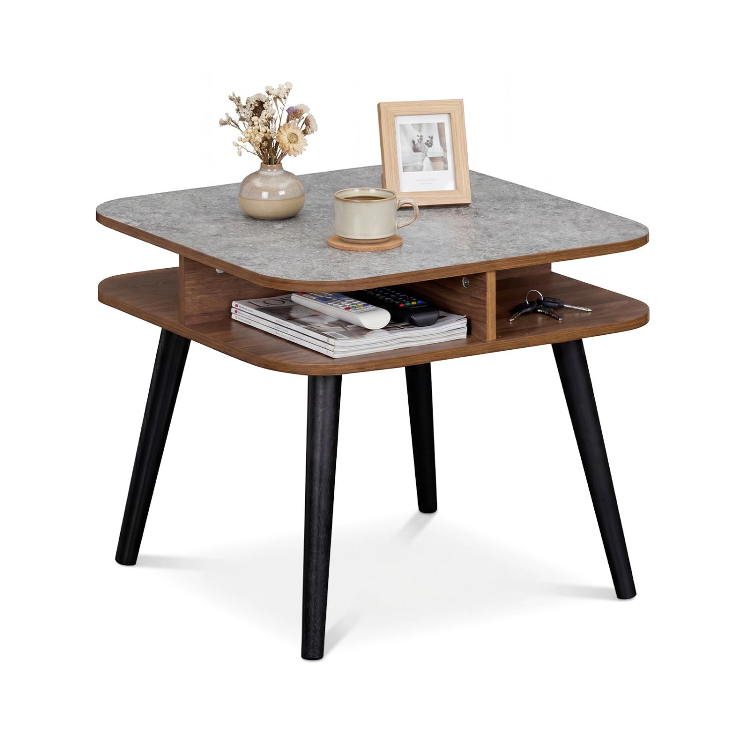 SlickBlue Modern Nightstand with Open Storage Shelves Design