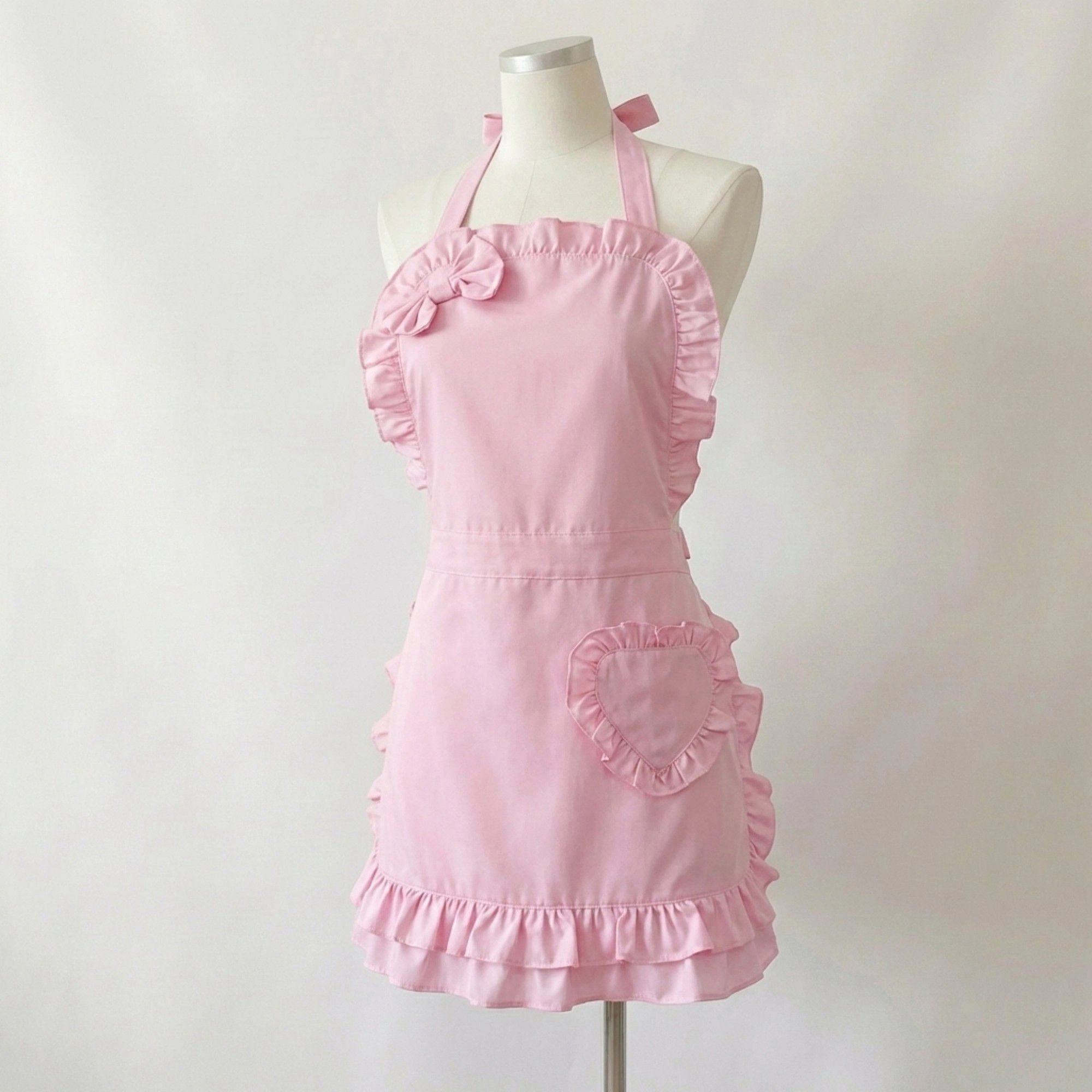 Alilang Unisex Ruffle Trim Valentine Heart Pocket Kitchen Apron with Adjustable Neck and Waist Ties
