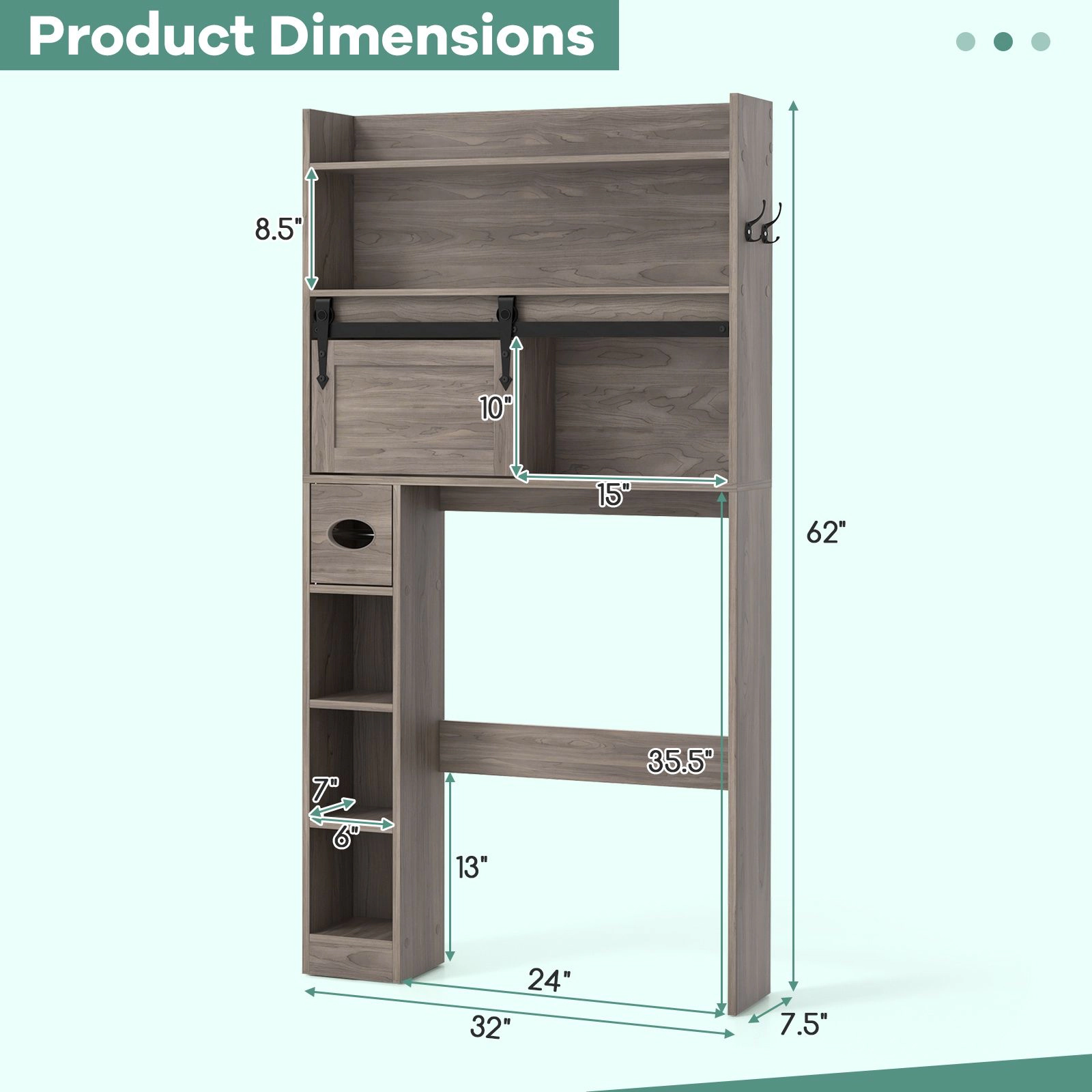 SlickBlue Toilet Storage Cabinet with Sliding Door and Shelves