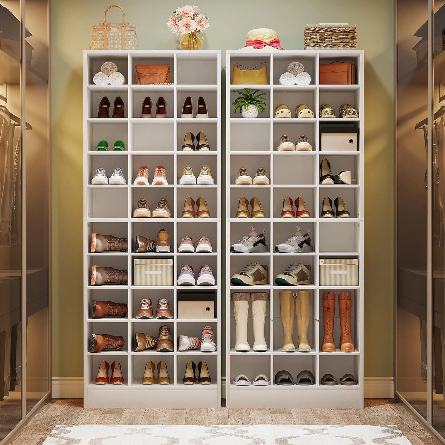 Tribesigns 10-Tier Shoe Cabinet, Wooden Shoe Storage Rack with 30 Cubbies