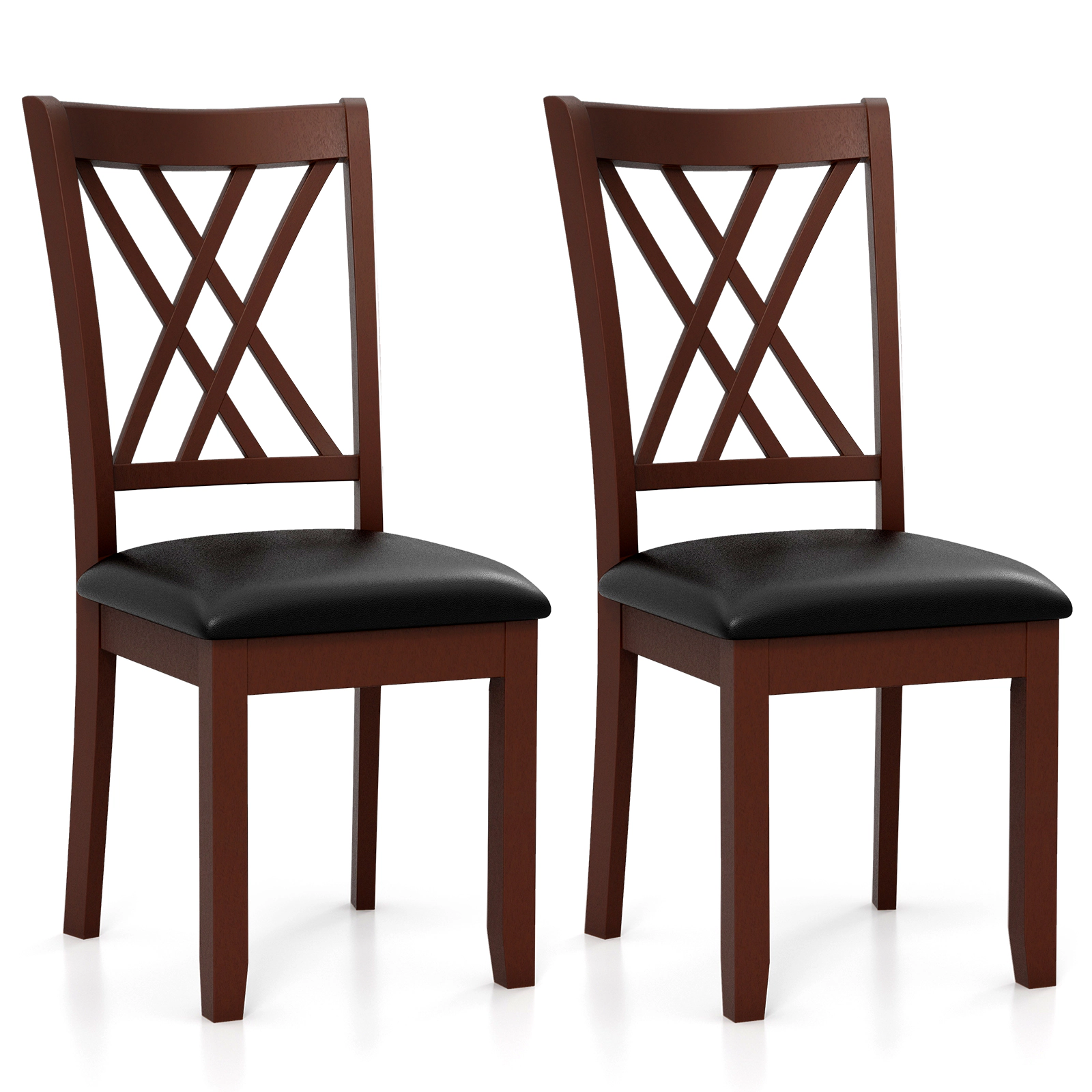 SUGIFT Set of 2 Dining Chairs with X-Backrest and Padded PVC Leather Seat 355-Lb Capacity Brown & Black 39-in Tall