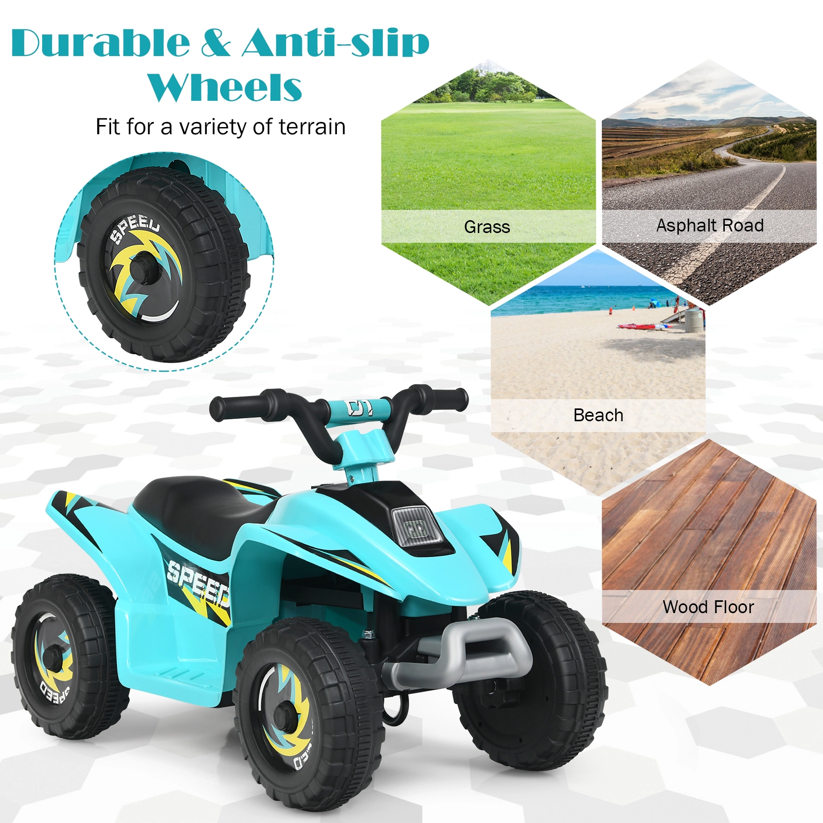 SUGIFT Blue Forward and Reverse 6V Kids Electric ATV 4-Wheel Ride-On Quad
