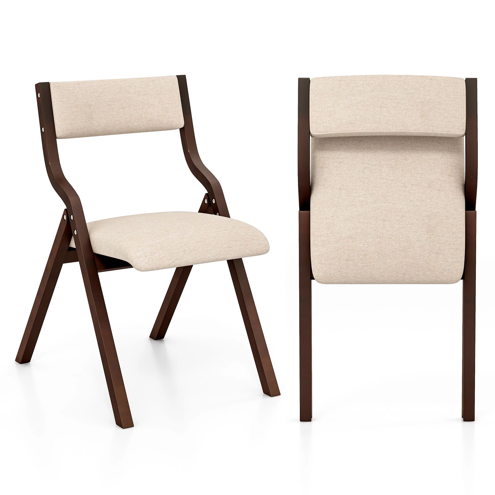 SlickBlue Wooden Folding Chairs with Linen Upholstery Set of 2